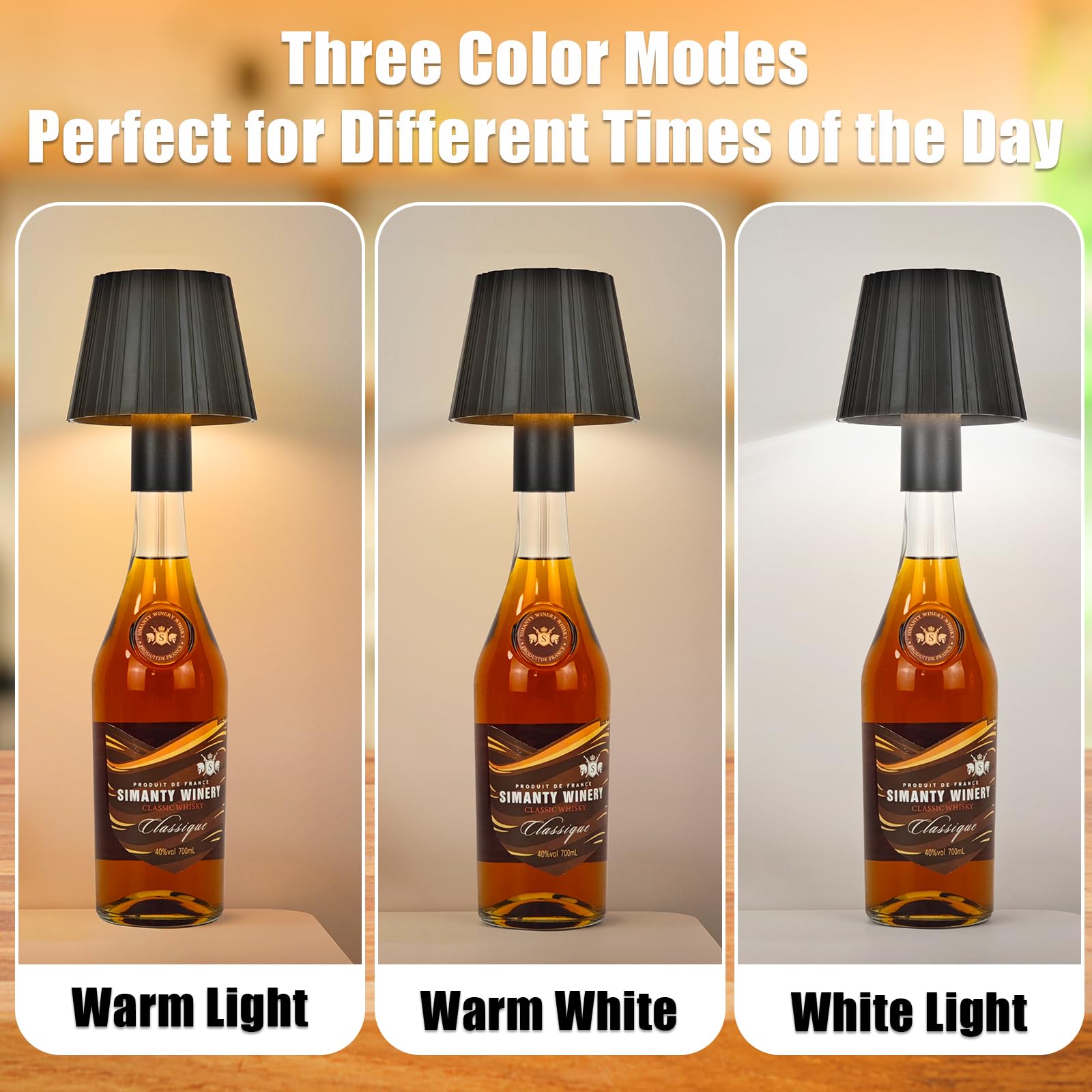 Fisca 2 Pack Wireless Bottle Lamp, 5200Mah Rechargeable Led Wine Bottle Lamp Top, Touch Control Dimmable Portable Table Lamps Shade Desk Wine Bottle Light Head For Restaurant/Bar (3 Color)