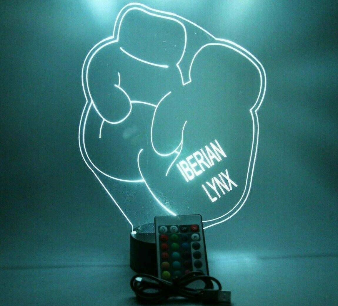 Mirror Mania Sports And Martial Art Ring Boxing Gloves Light Up Light Table Lamp Led Engraved Custom Name Personalized, 16 Color Options With Remote, Boxer