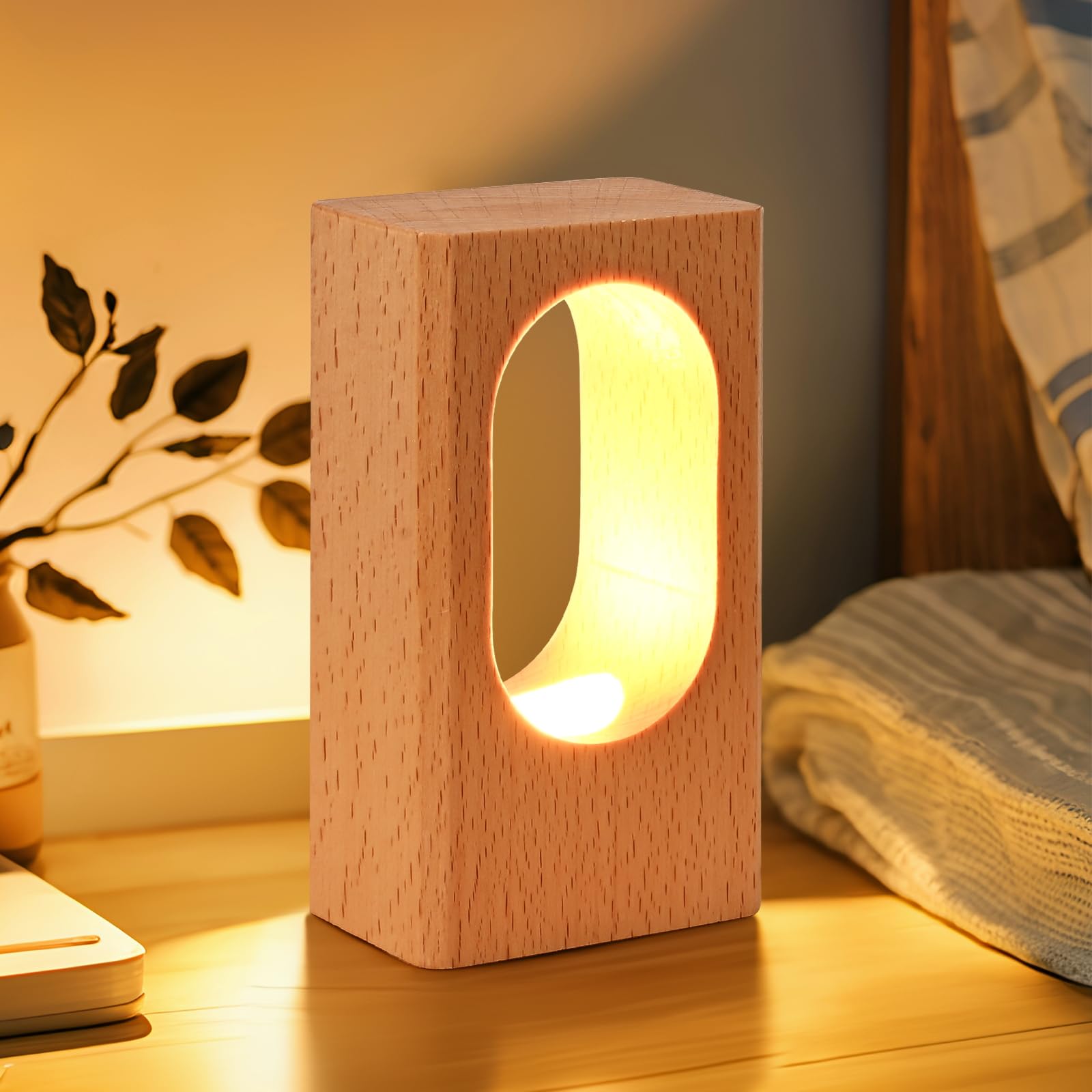 Lonrisway Led Wood Desk Lamp, Bedroom Bedside Night Light, Dimmable Led Lighting, Creative Home Decor Table Lamp, Unique House Warmging
