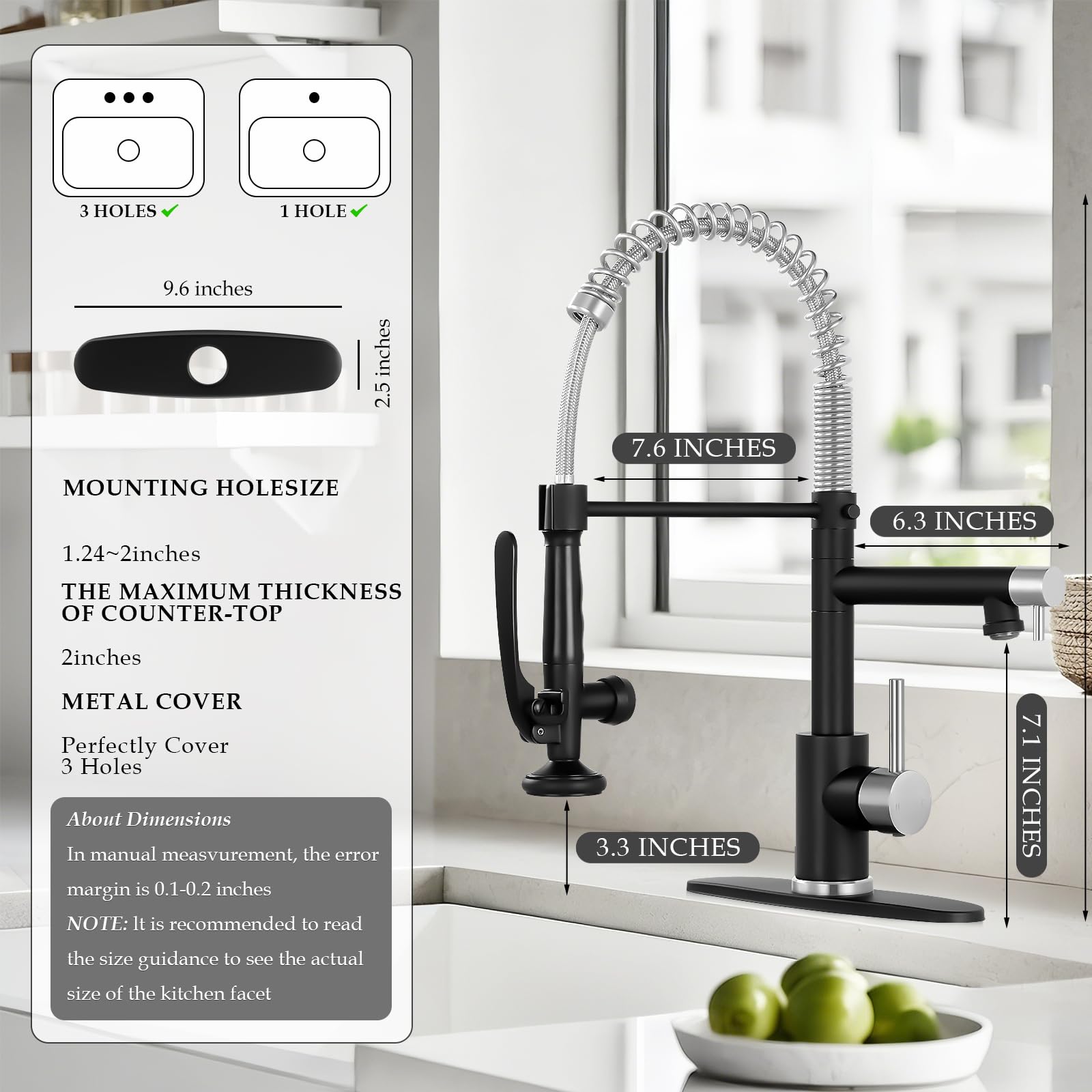 Mutvka Mut Dual Spout Kitchen Faucet With Pull Down Sprayer, Single Handle High Arch Kitchen Sink Faucet Commercial Double Headed Stainless Steel Kitchen Faucets With Deck Plate Matte Black & Brushed Nickel