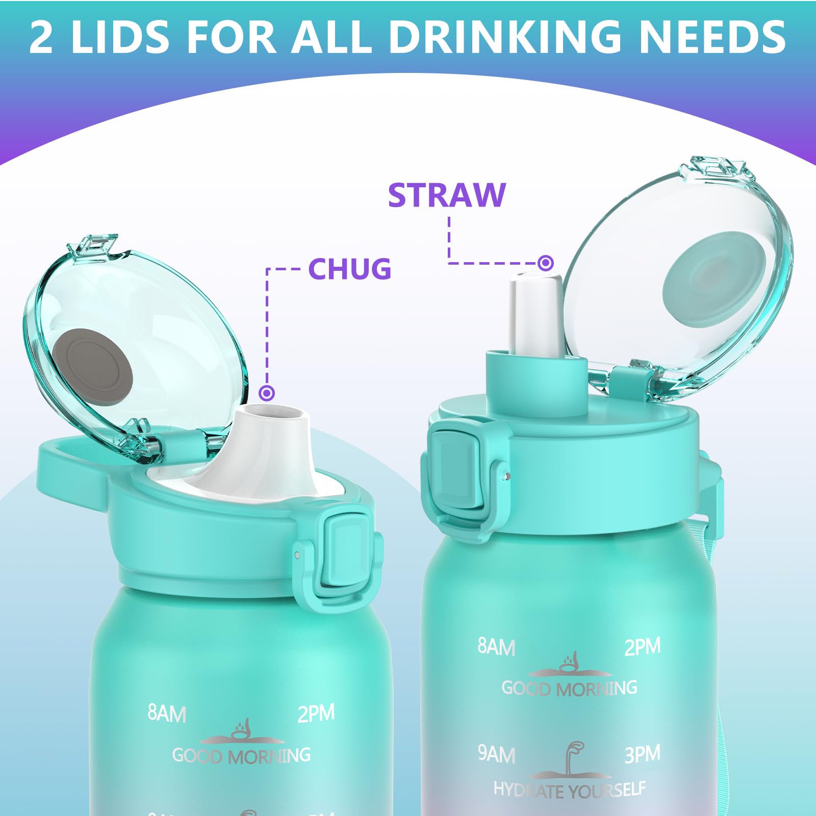 Insulated Water Bottle 32Oz With 2Lids,18/10 Stainless Steel 1000Ml Insulated Water Bottle Double