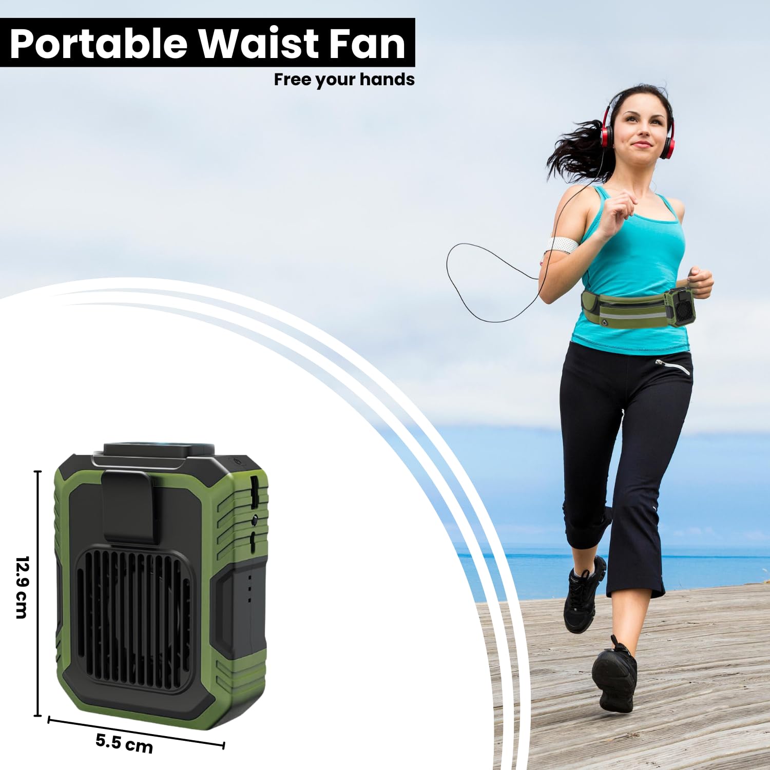 Battery powered handheld mini fan waist design lightweight cooling solution