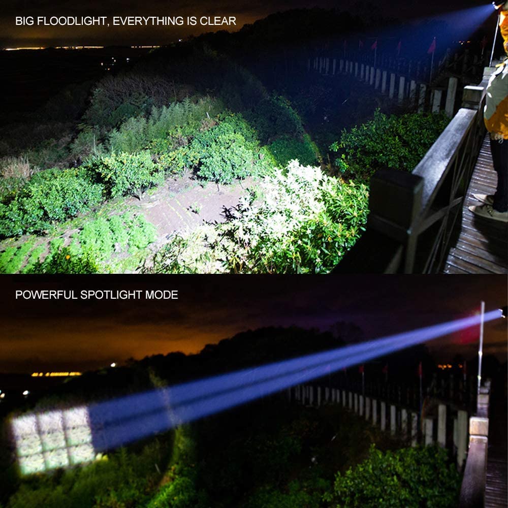 Bikacu Flashlights Rechargeable High Lumens, 1200000 Lumens Led Tactical Flashlight, Powerful Super Bright Zoomable Handhed Flash Light Waterproof 5 Modes Best For Outdoor Camping