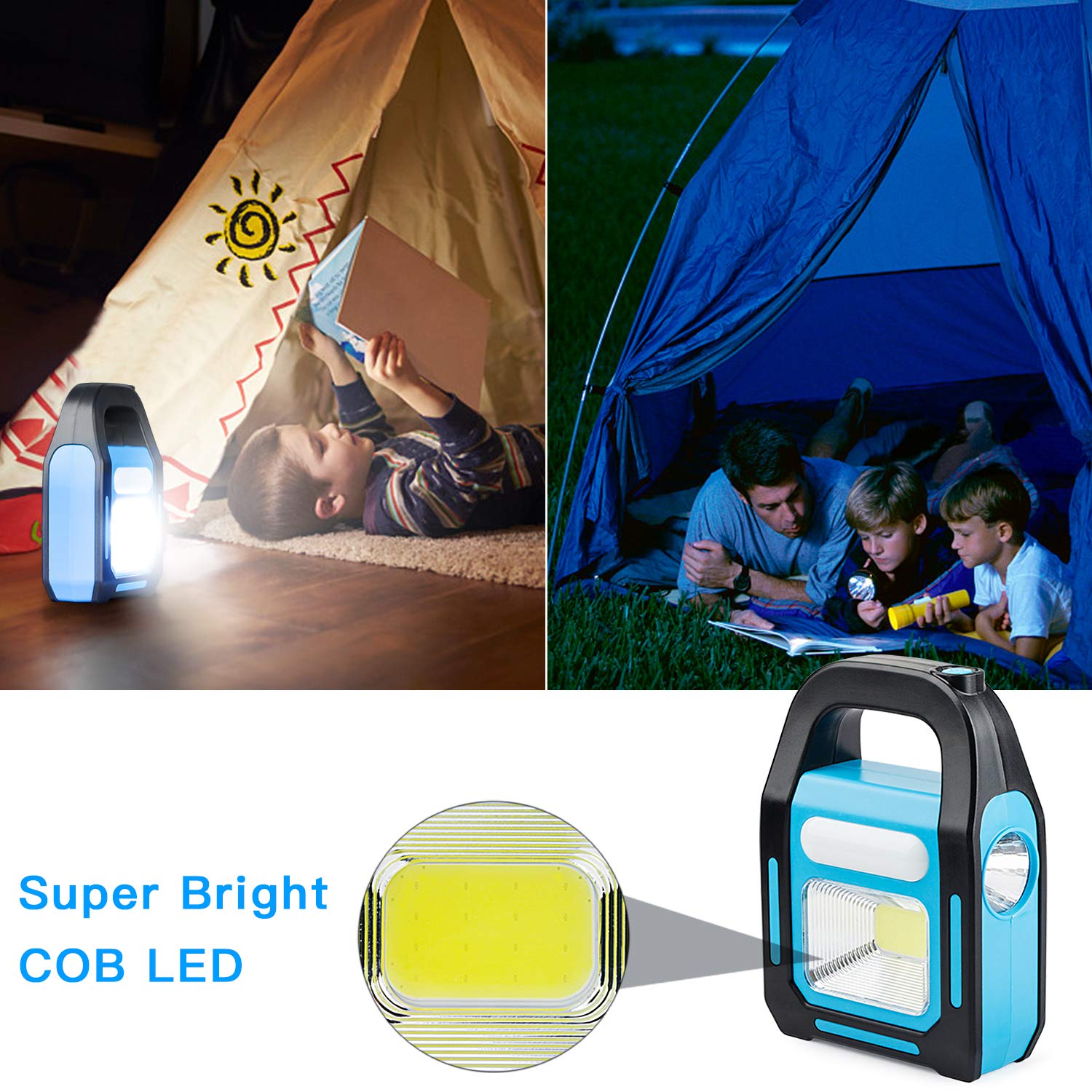 Tansoren 1 Pack 3 In 1 Solar Usb Rechargeable Brightest Cob Led Camping Lantern, Charging For Device, Waterproof Emergency Flashlight Led Light