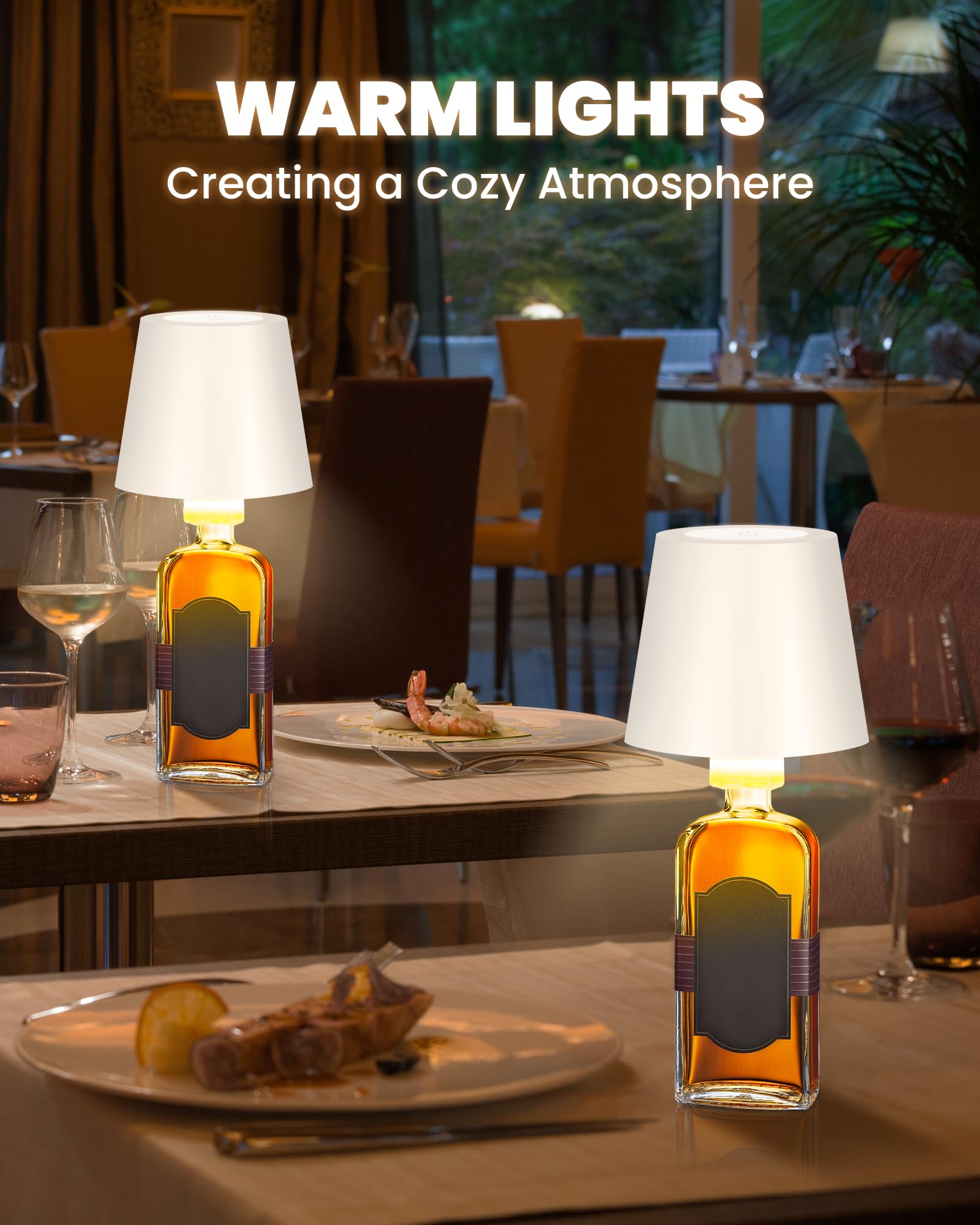 Jchpzr 2Pack Cordless Table Lamp,Wireless Bottle Lamp,3 Level Dimming Led Portable Desk Lamp,5000Mah Rechargeable Battery,One-Touch Power Off,Waterproof Outdoor,For Bedroom/Bars/Camping(White)