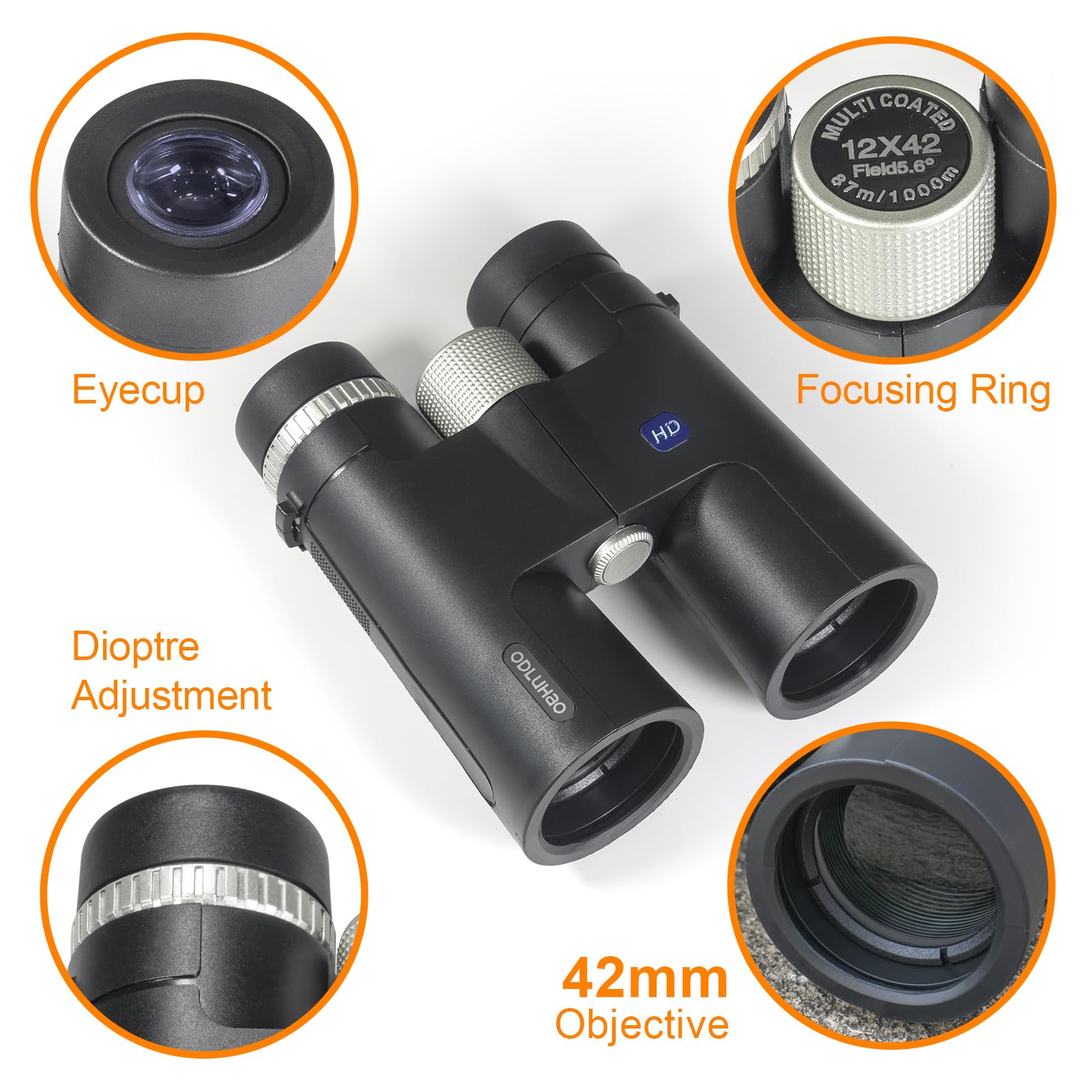 Odluhao 12X42 Hd Powerful Binoculars 12X Magnification 42Mm Objective Folding Telescope Professional Hunting Telescope Zoom Military Bak4 Fmc Optics For Hunting Sports Outdoor Camping Travel Outdoor