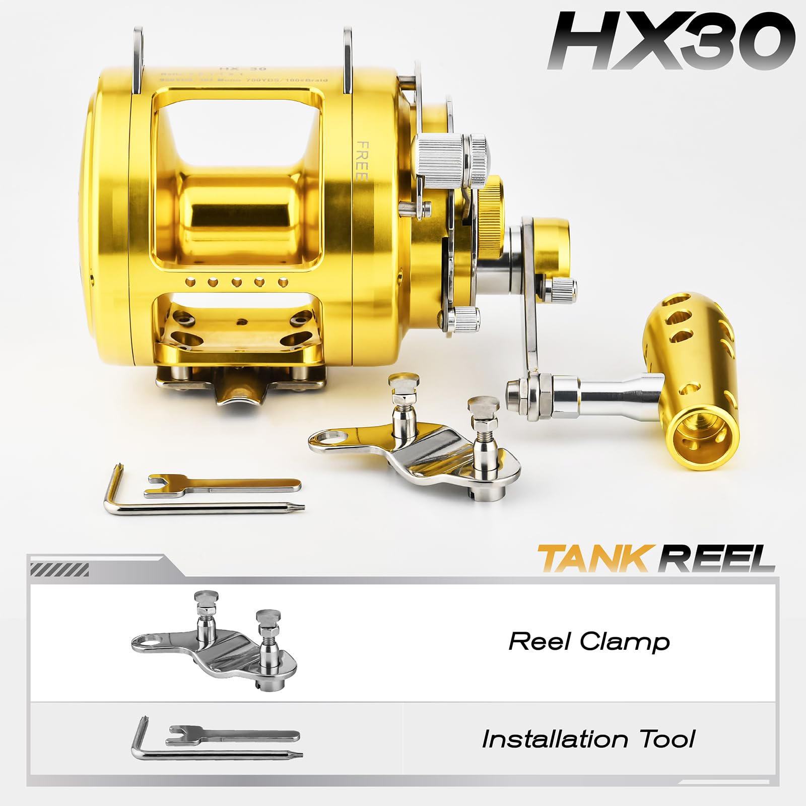 Gomexus Hx Trolling Reel Surf Fishing Reel Aluminum Body Lever Drag Conventional Reel (80W-1740Yd/100Lbs)