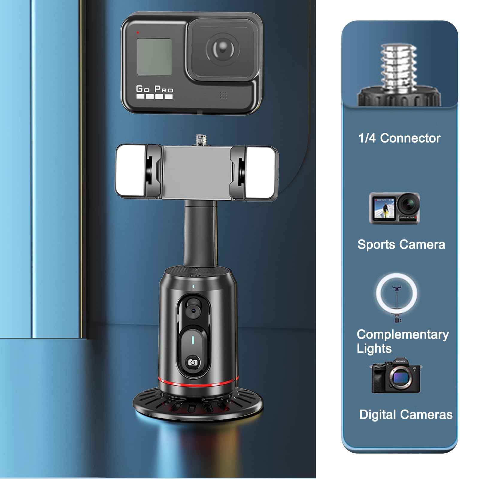 Crienten Auto Face Tracking Tripod 360° Rotating Auto Tracking Phone Stand, No App Required,Phone Camera Stand With Remote，Rechargeable Smart Shooting Stand For Live Video Recording Tiktok - Black