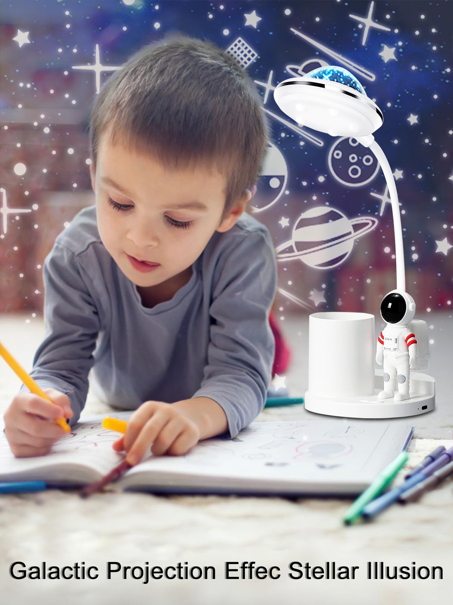 Wlhong Astronaut Desk Lamp For Kids,Star Space Projector Galaxy Night Light,Eye-Care Reading Small Desk Lamps, With Pen Holder Spaceman Table Lamp, Bedroom Decor Aesthetics,  For Boys And Girls
