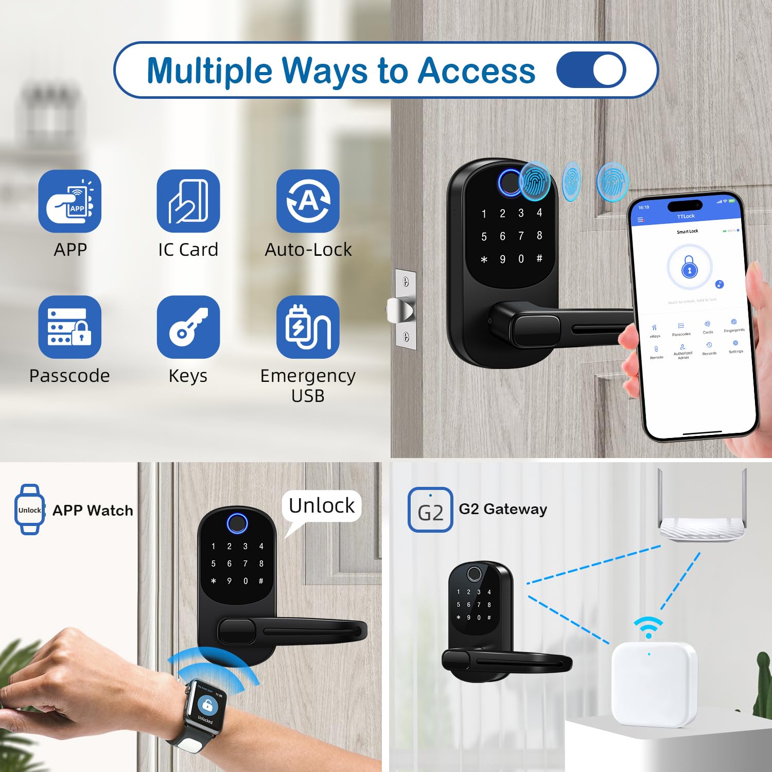 Msr605 Keyless Entry Door Lock, Smart Handle Lock With Keypad, Smart Locks For Front Door, Electronic Keypad Deadbolt With Handle, Fingerprint Locked With Code, Auto Locked For Exterior,Home(Matte Black)
