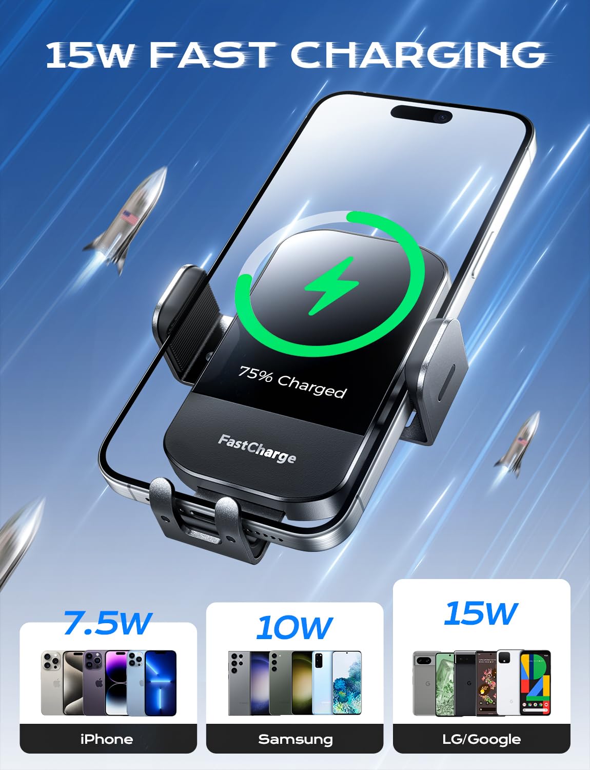 Chgeek Wireless Car Charger, 15W Fast Charging Auto Clamping Car Charger Phone Mount Phone Holder Fit For Iphone 16 15 14 13 12 Pro Max 11 Xr Xs, Samsung Galaxy S24 Ultra S23 S22 S21, S20, S10+, Black