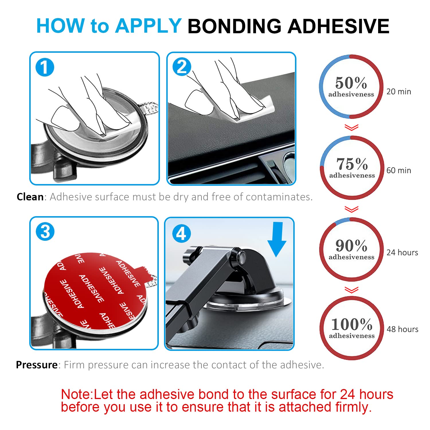 Azxyi Very High Bond Sticky Adhesive, 6 Pack Dashboard Pad Mounting Disk Adhesive Replacement Kit, Double-Sided Stickers For Suction Cup Dashboard Phone Holder & Windshield Car Mount