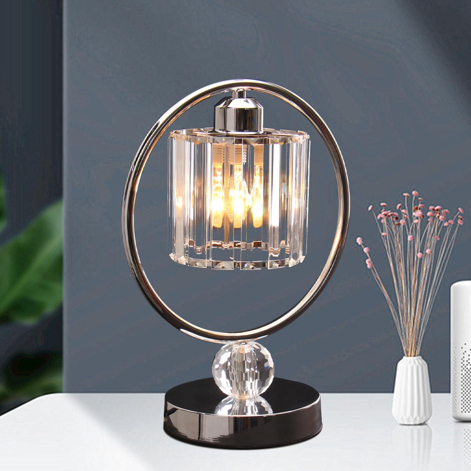 Cainjiazh Bedside Table Lamps Small Table Lamp For Bedroom Small Bed Side Light With E26 Minimalist Nightstand Light Lamp, Desk Lamps For Reading Room, Kids Room, Living Room, Office, Dorm(Chrome)