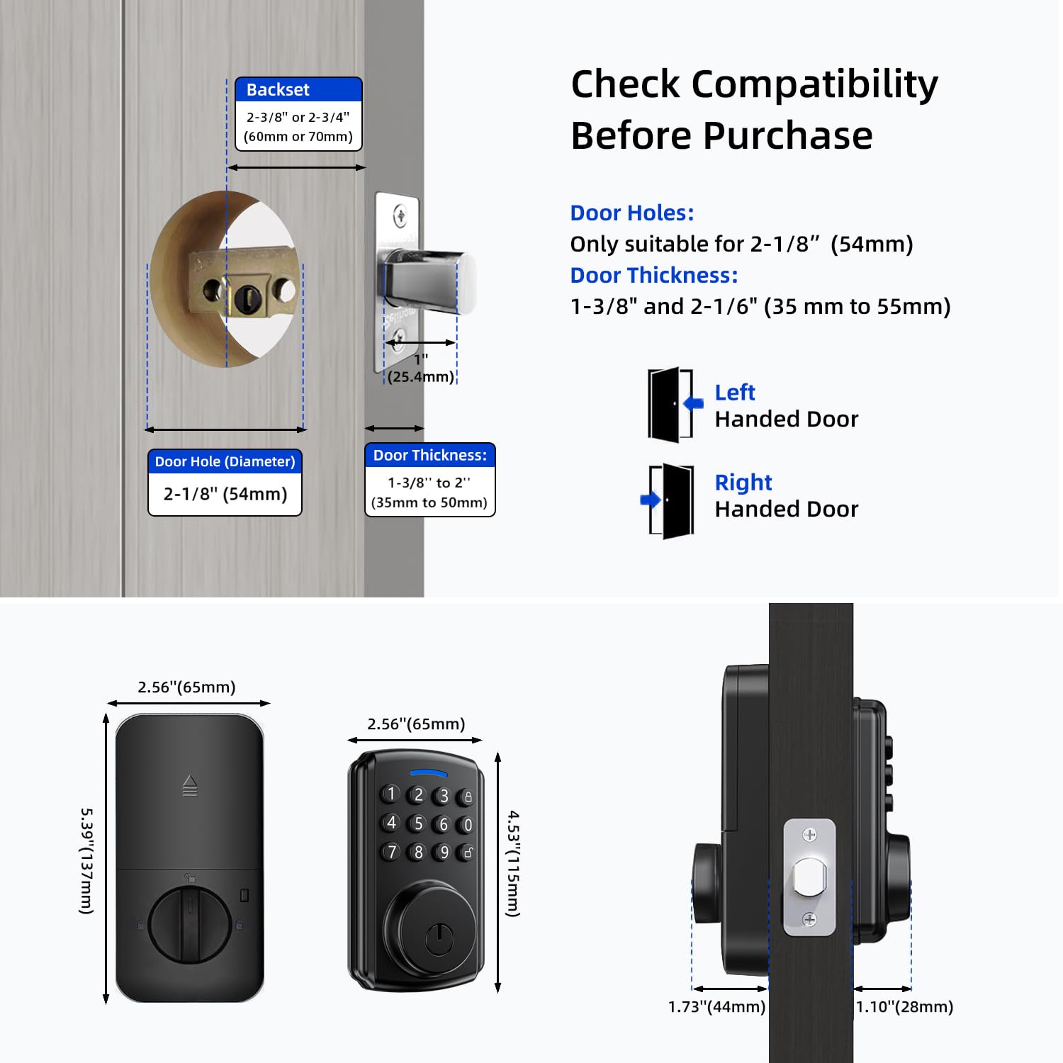 Relihom Deadbolt Smart Lock For Front Door, Keyless Entry Door Lock, Bulit-In Wi-Fi With App Remote Control, No Bridge Required, Ip65 Waterproof