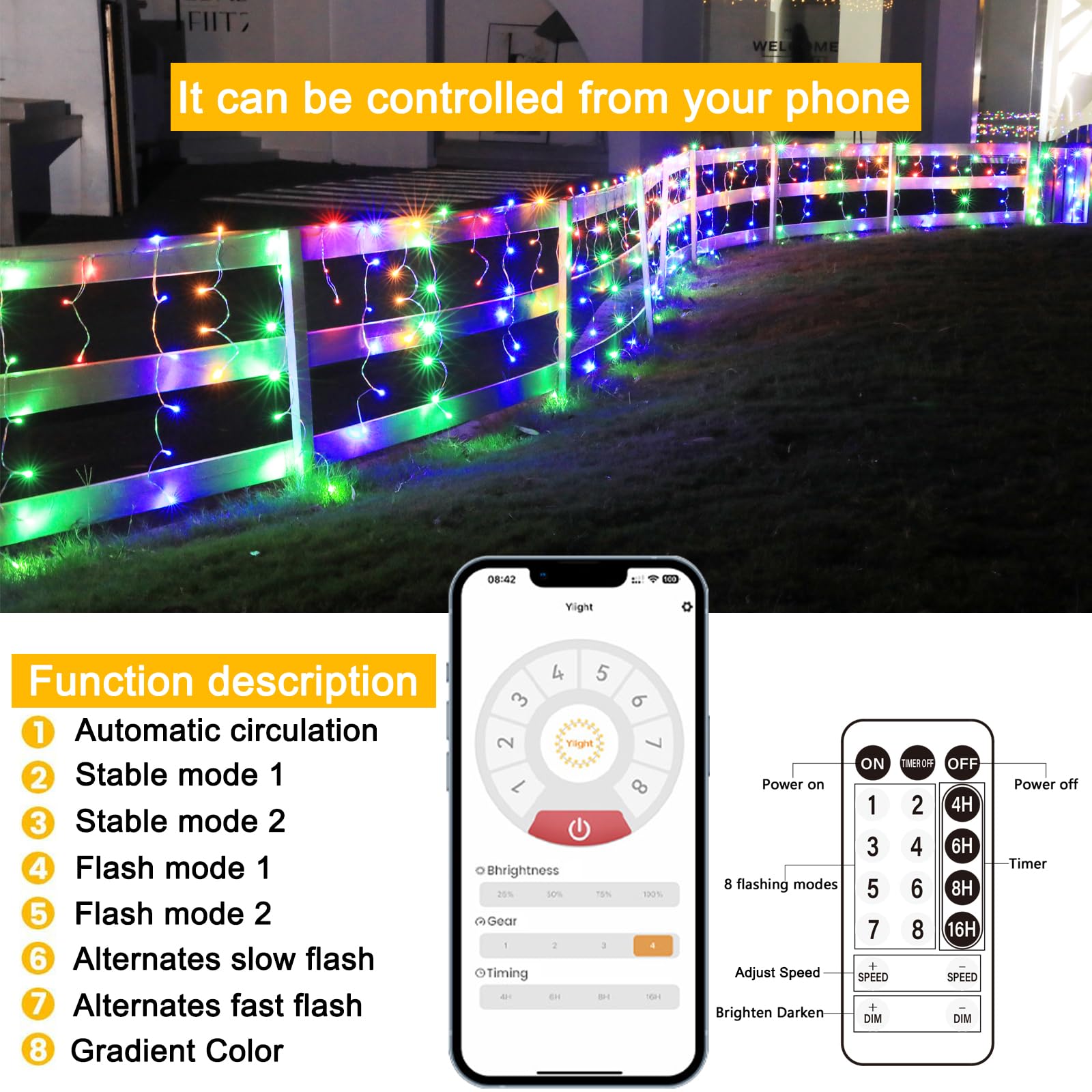 Soshot Christmas String Lights Outdoor - 49Ft/15M 640 Led 8 Modes With Remote Control And App Waterproof Christmas Lights For Patio Yard Garden Wedding Party-Multicolor