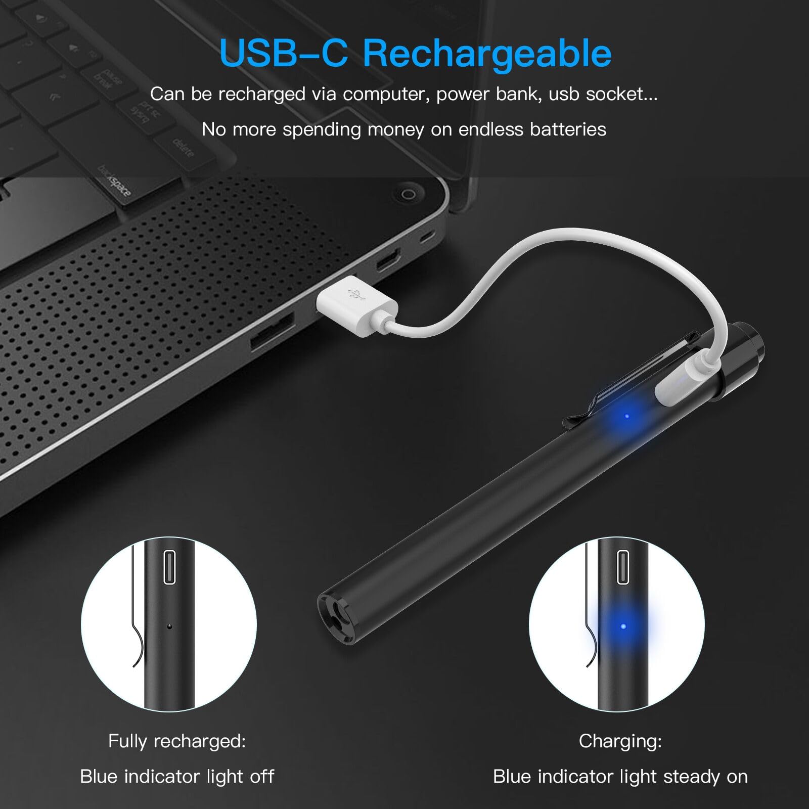 Cosoos 2 Rechargeable Pen Lights With Pupil Gauge & Ruler, Mini Led Penlights For Nurses Doctor, Warm/White Light With Clip, Usb-C Rechargeable Penlight Flashlight  For Nursing Student