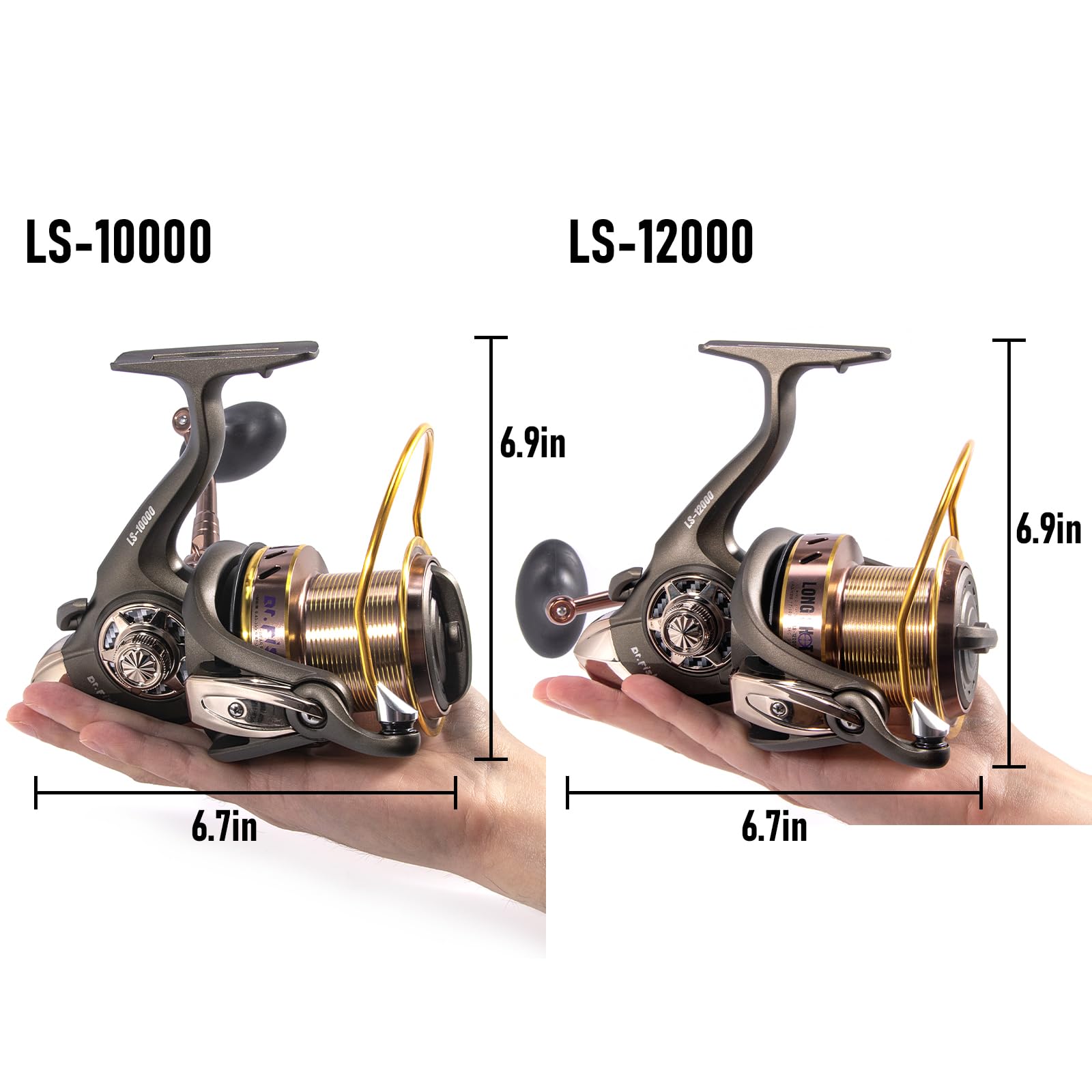 Dr.Fish Long Shot Spinning Reel, 10000/12000 Saltwater Surf Fishing Reel, 13+1 Bbs, 48Lb Max Drag, Ultra High Capacity, Heavy Duty Long Cast Offshore Trolling Surf Casting