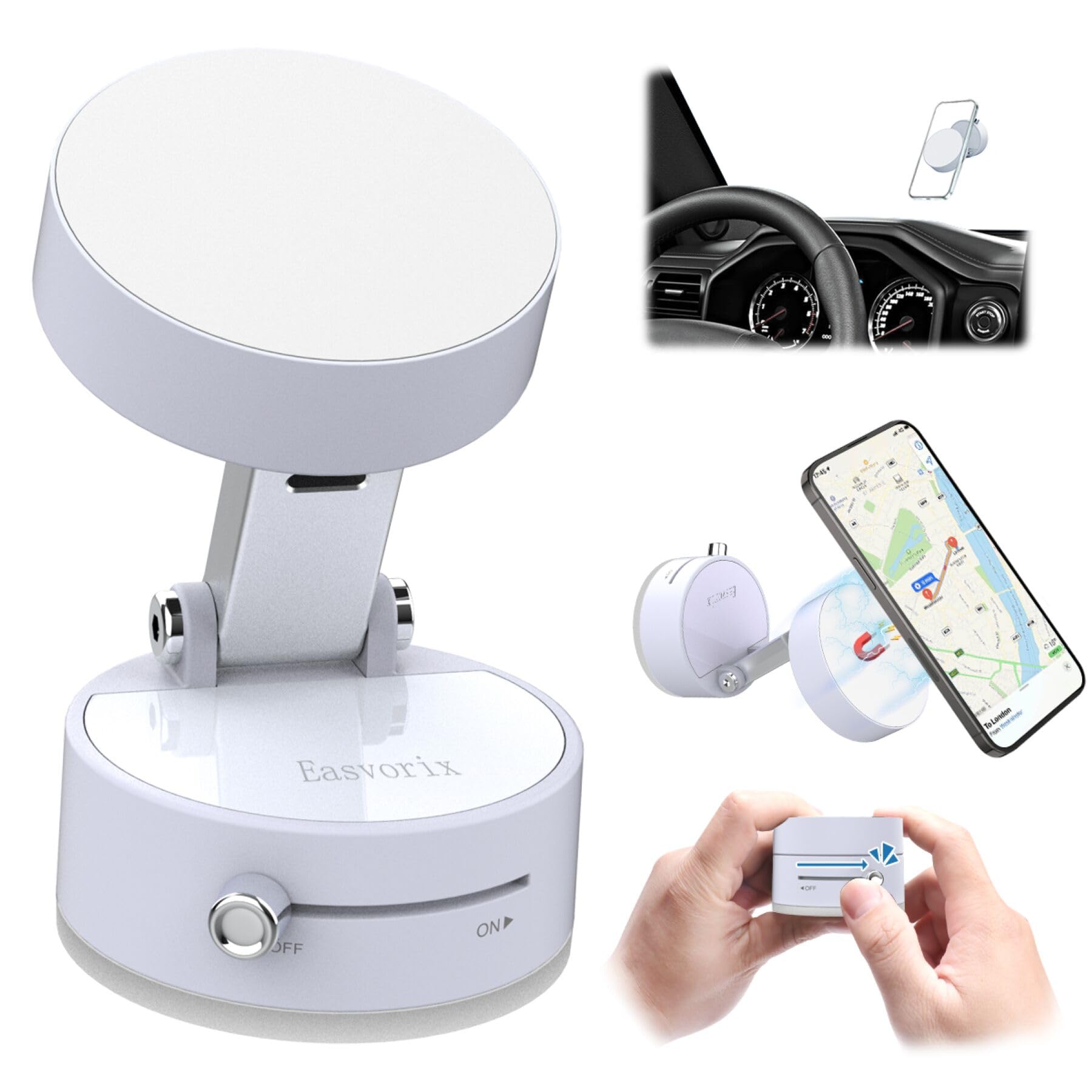 Easvorix Vacuum Magnetic Phone Holder With Metal Ring Compatible With Iphone 16 15 14 13 All Phone, Portable Universal Collapsible Magnetic Phone Stand For Gym, Car Mount With Windshield Suction Cup