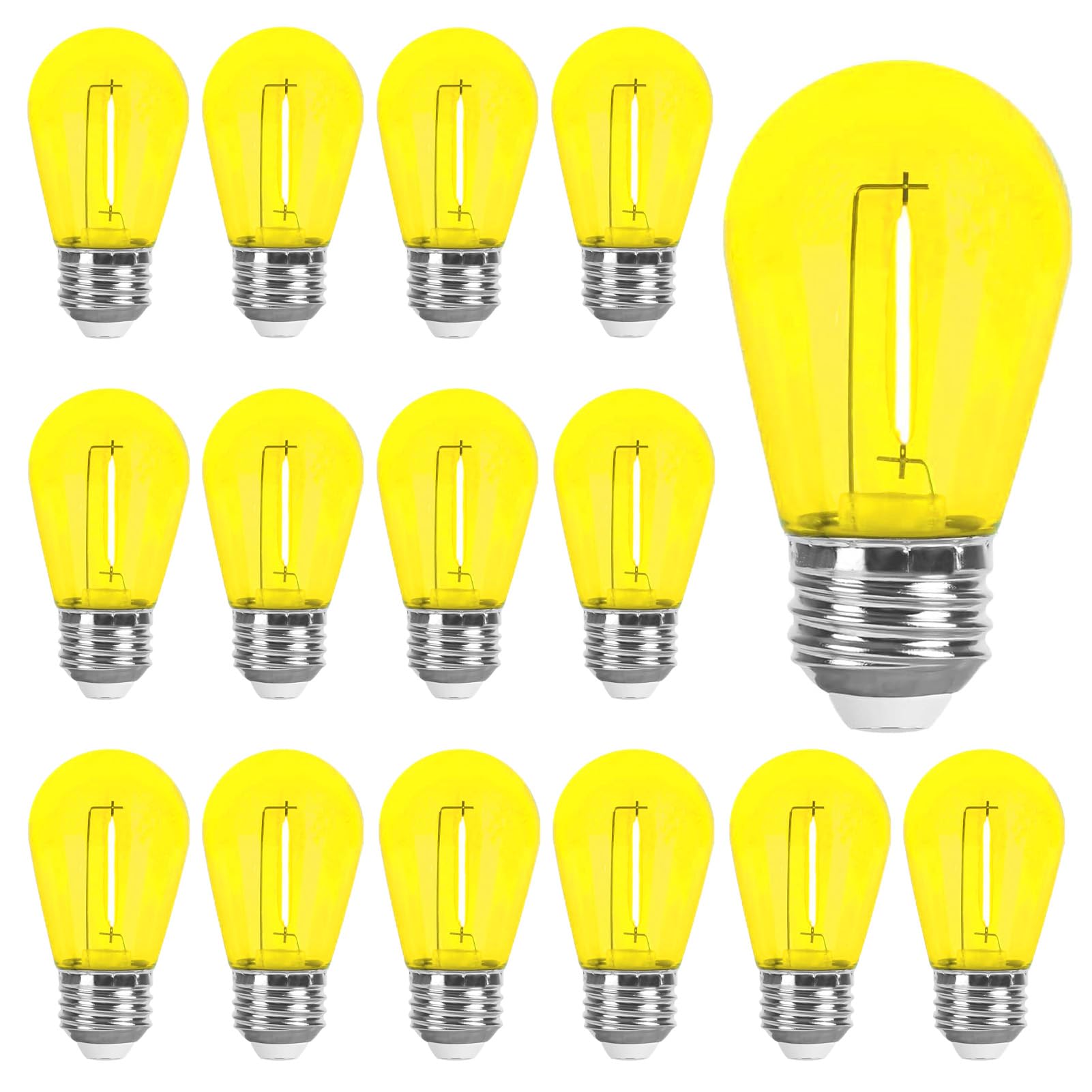 Lrsueyskin Yellow Led Bulb S14 1W Replacement String Night Lights Plastic Shatterproof Colored Bulbs E26 Base Decorative Sign Light Bulbs String Light Replacement Bulbs For Indoor Outdoor Party Holidays, 15 Pack