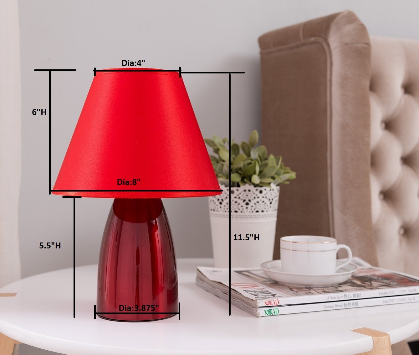 Kb Designs Red Metal Body & Fabric Shade Table Lamp For Bedroom Living Room Kids Study Room Office