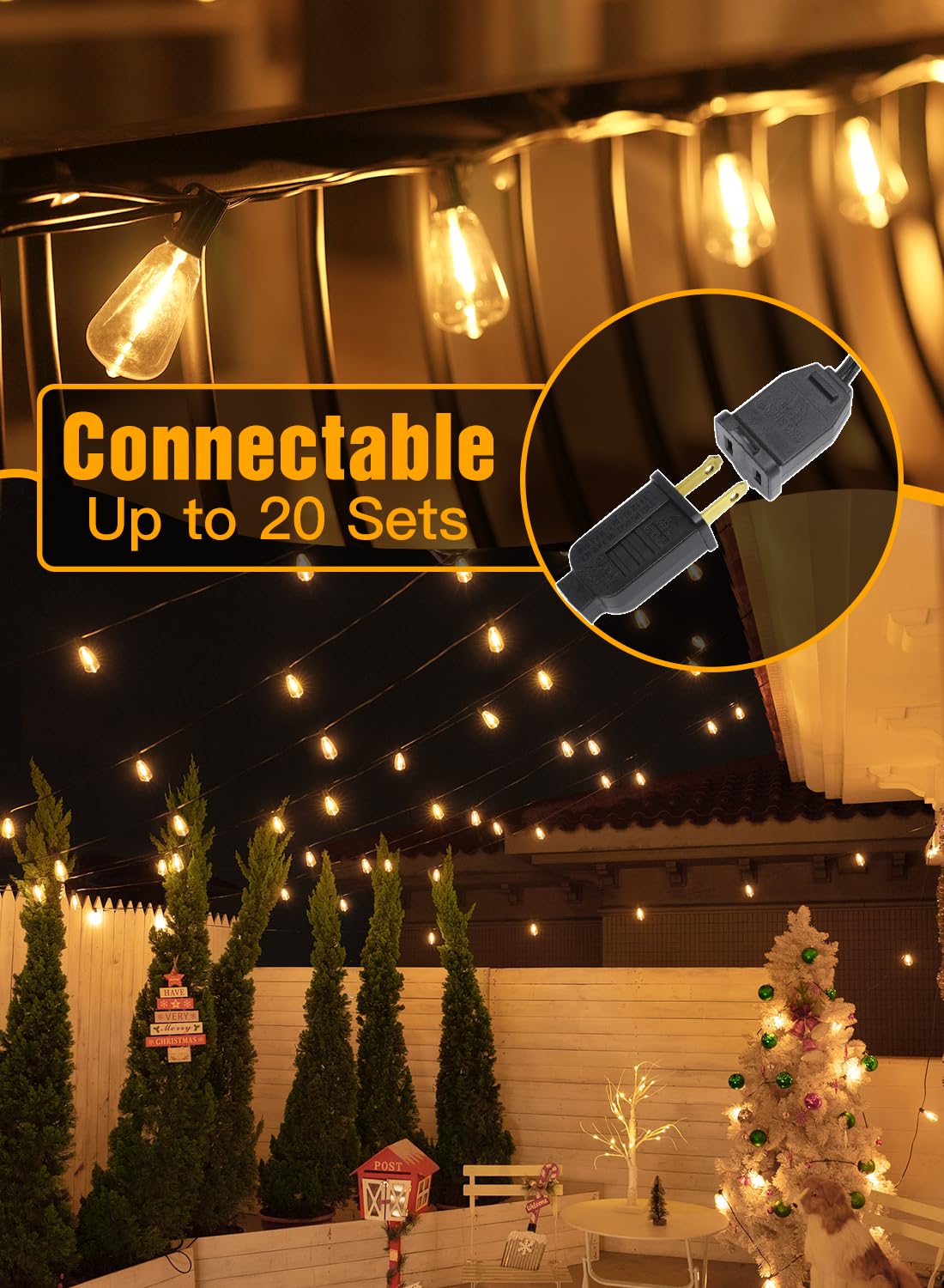 Ollny 50FT Outdoor String Lights, Shatterproof Connectable Patio Lights with 25+2 Spare ST38 Vintage Bulbs, 2200K Warm - Koospark