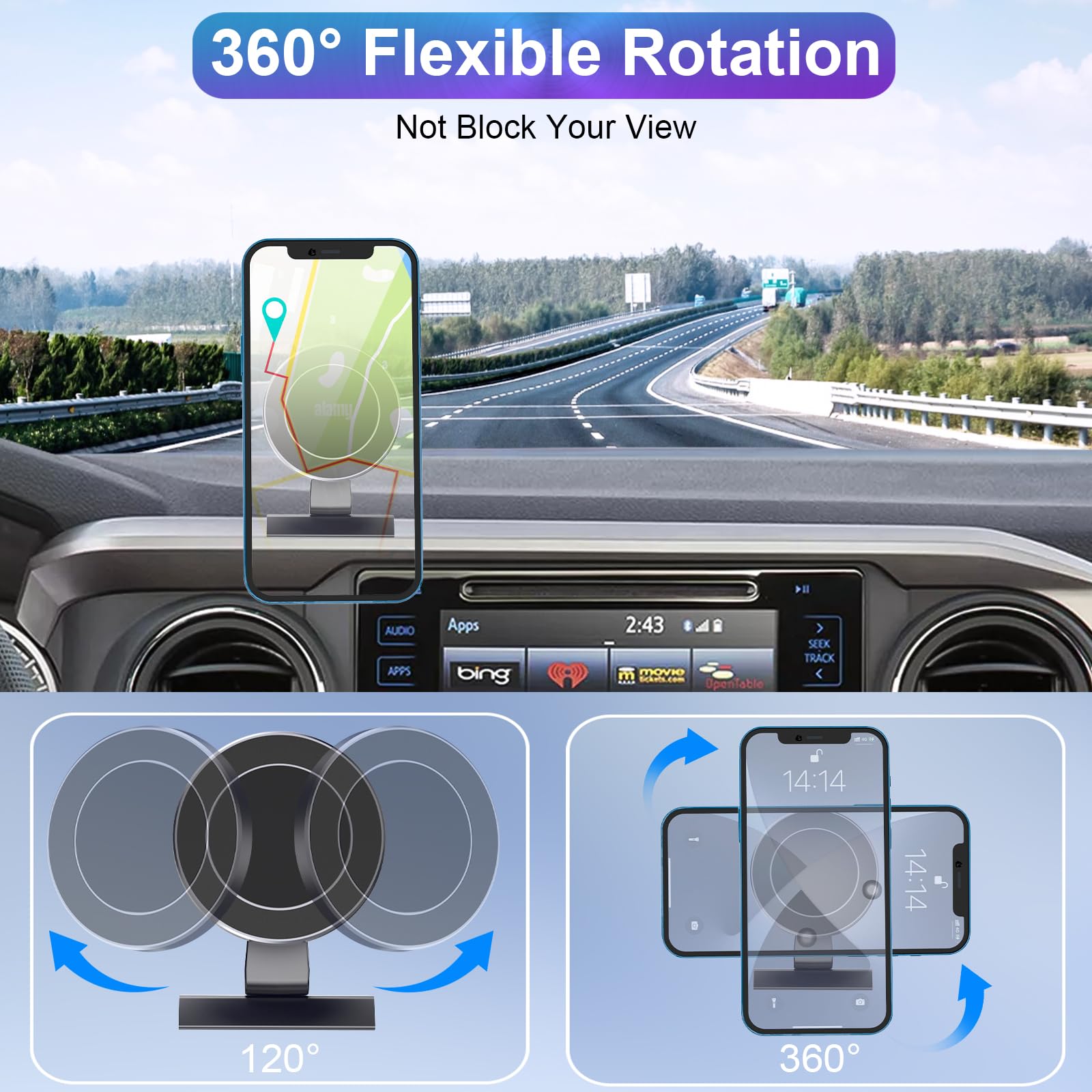 Kaishengyuan Magnetic Car Phone Holder For Toyota Tacoma 2016-, 3Rd Gen Tacoma Dashboard Clip Cell Phone Cradles Adjustable 20X Super Strong Magnet Phone Stand Phone Mount Fit For All Smartphone