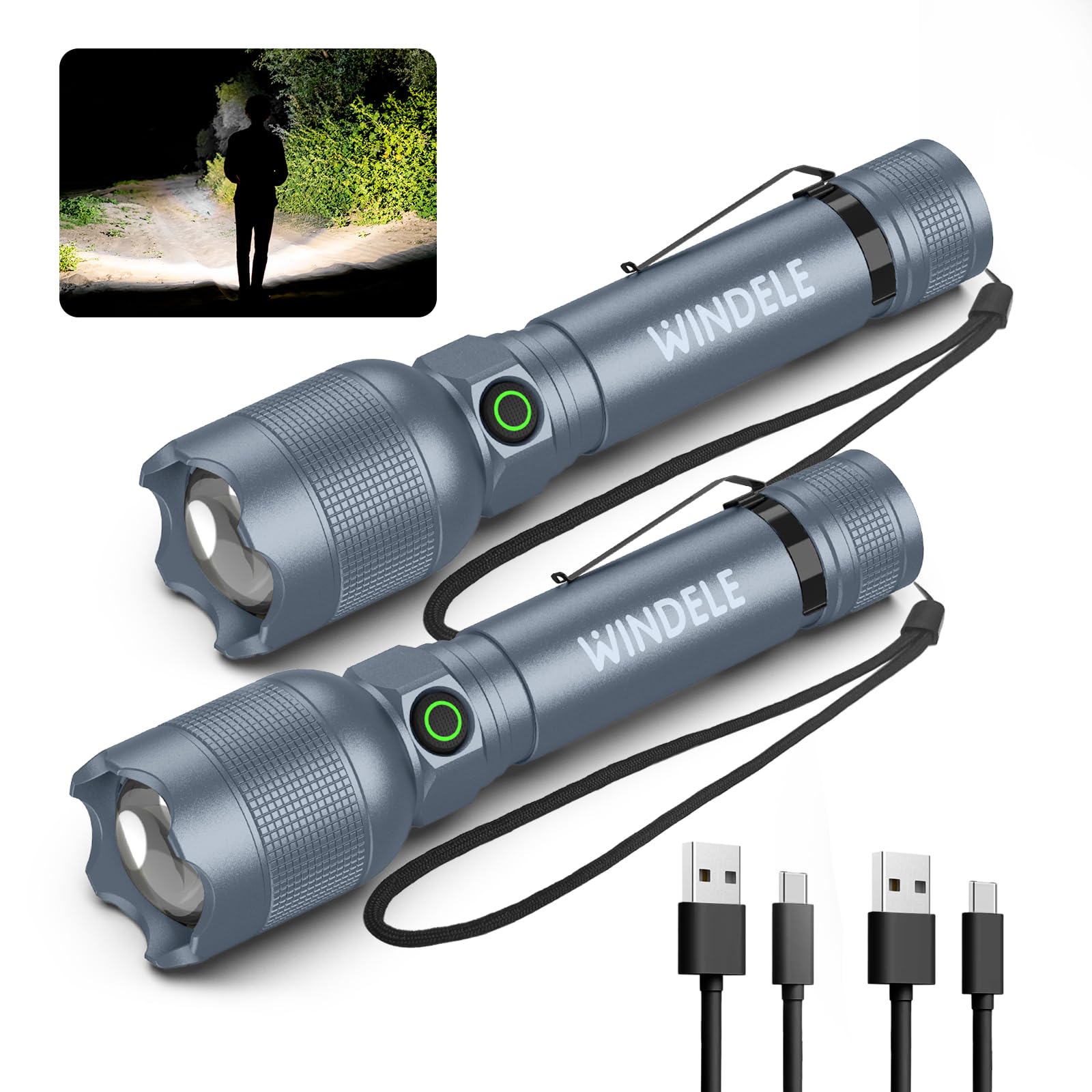 Windele Rechargeable Flashlights High Lumens (Blue/2 Pack)