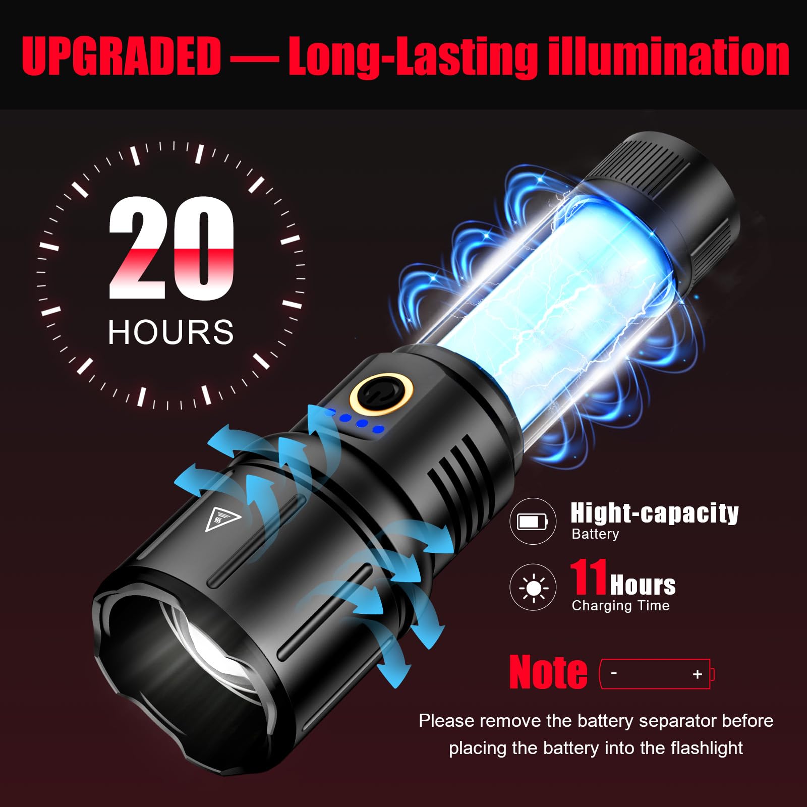 Skyfire Flashlights High Lumens With Ignition Lens,10000Lm Rechargeable Flashlights,Led Flashlight,Outdoor Super Bright Flashlight Handheld Flashlights For Emergency,Camping,Searching,Home,Black