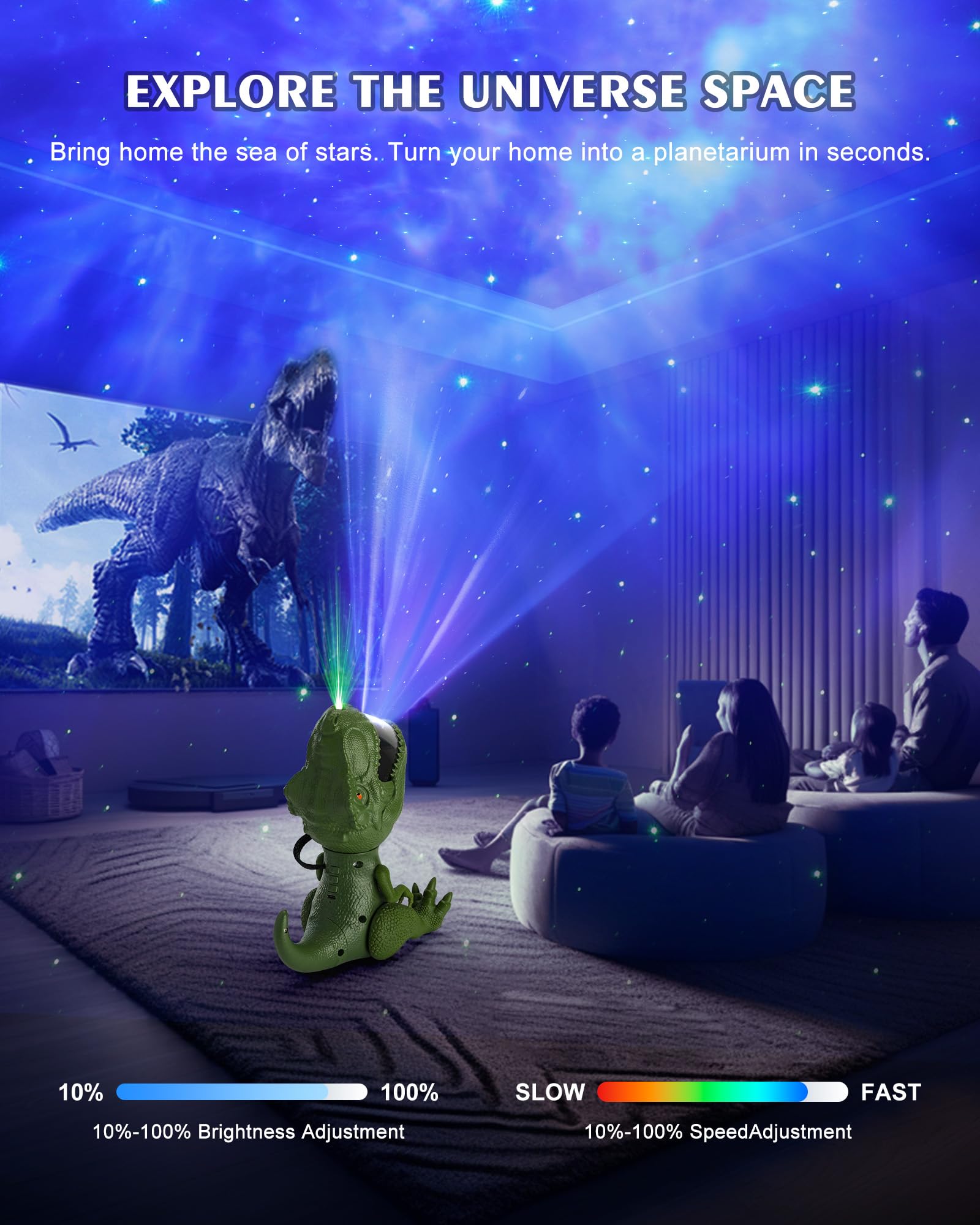 Kidsjoy Dinosaur Star Projector Night Light: Galaxy Projector Light For Kids Bedroom Ceiling Decor （Green）