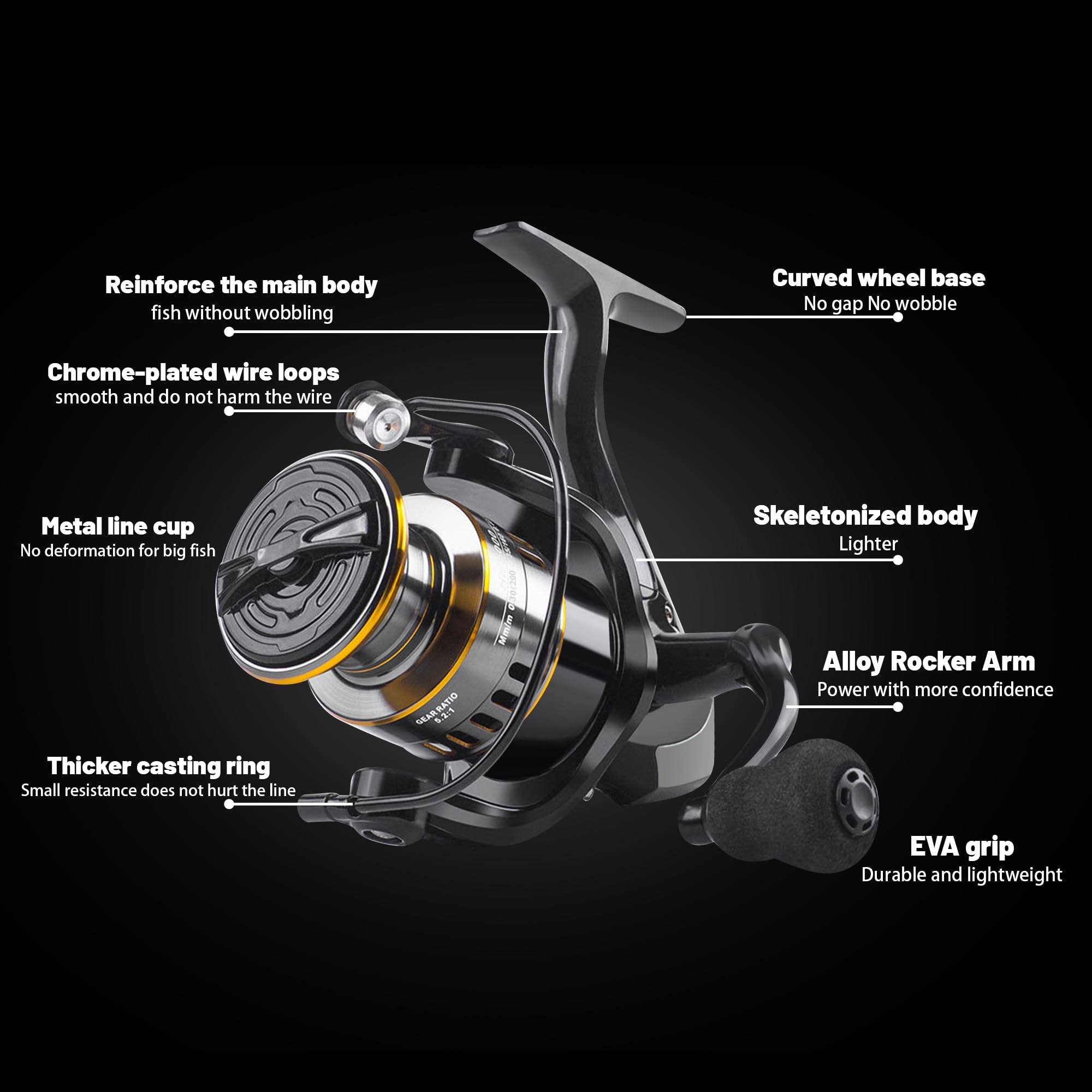 Lacusmall Spinning Fishing Reel, Saltwater Freshwater Spinning Fishing Reel, He Series 22Lbs Max Drag, 12 Ball Bearings,5.2:1,3000,4000,5000 Series