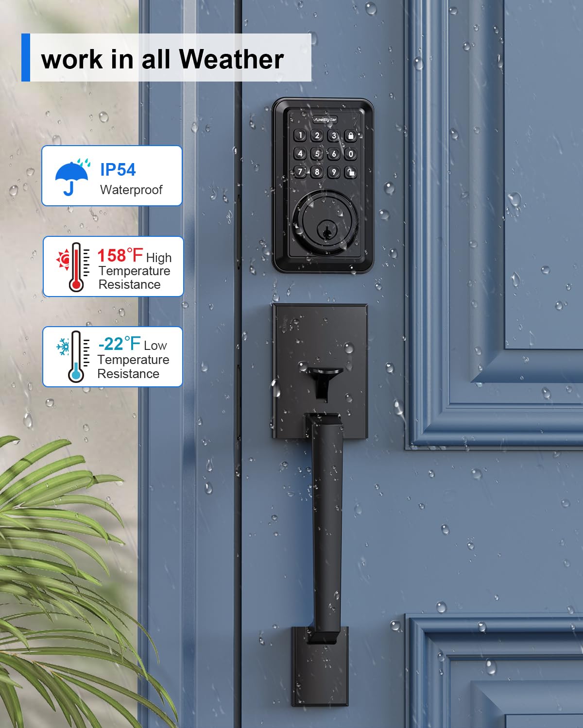 Apestellar Keyless Entry Door Lock Deadbolt With Handle Set - Front Door Lock Set- Electronic Keypad Deadbolt - Smart Lock -Easy Installation -Matte Black