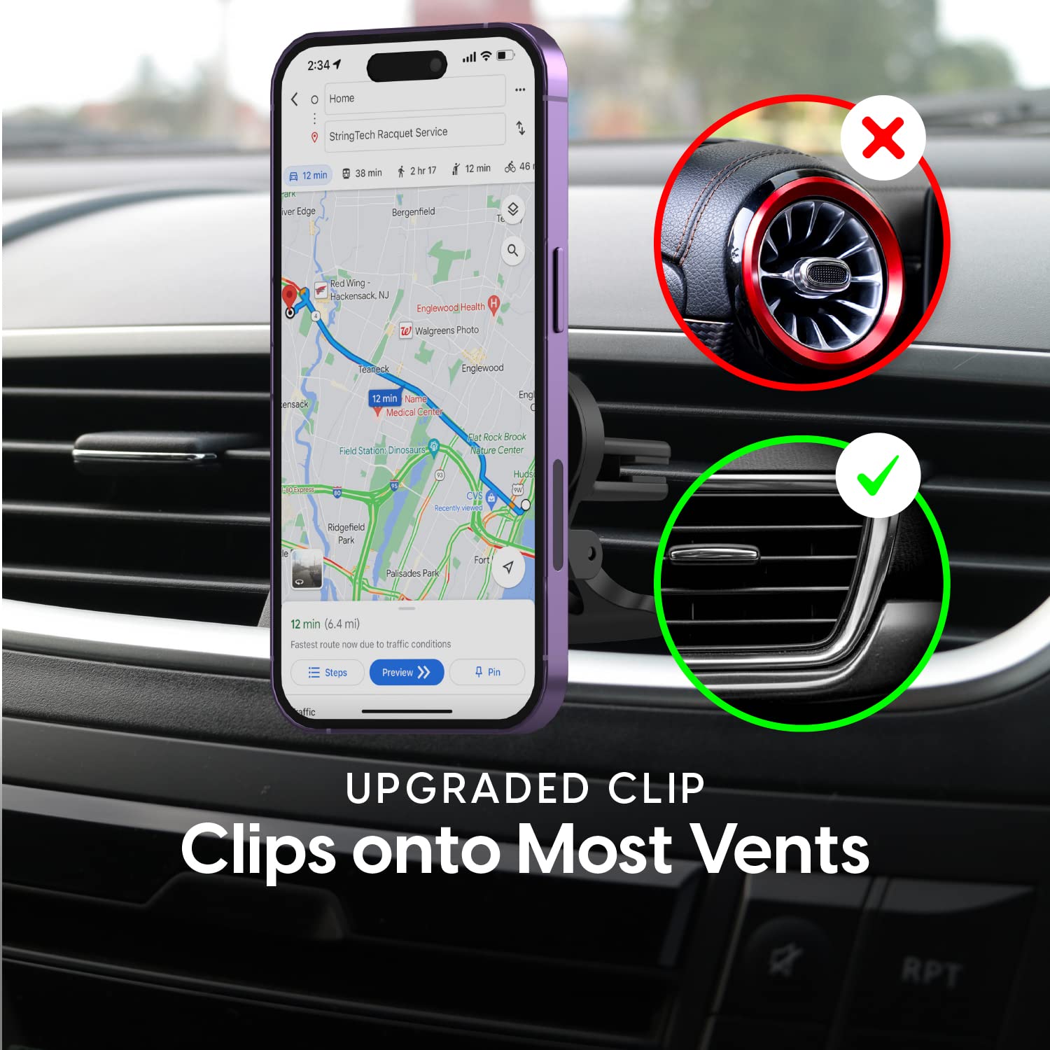 Talkworks Iphone 12/13 Car Mount - Magsafe Compatible, Air Vent Magnetic Holder Stand (Black)