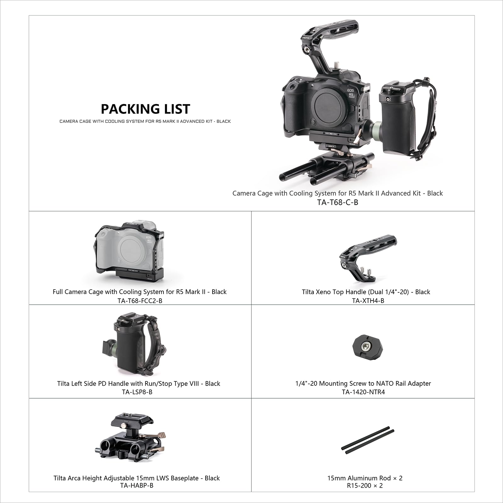 Tilta Camera Cage Advanced Kit With Cooling System Compatible With Canon R5 Mark Ii - Black