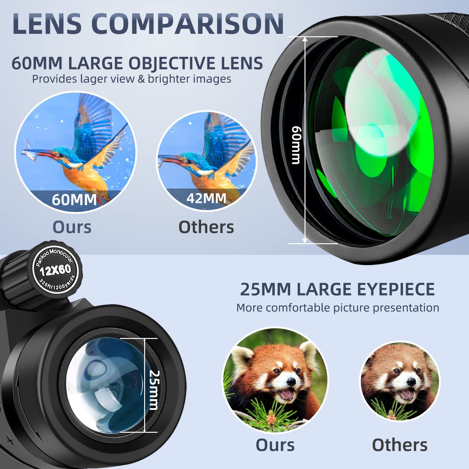 Pankoo 12X60 Monocular Telescope High Powered With Smartphone Adapter Tripod And Portable Bag, Larger Vision Monoculars For Adults With Bak4 Prism & Fmc Lens, Suitable For Bird Watching Hiking Travel