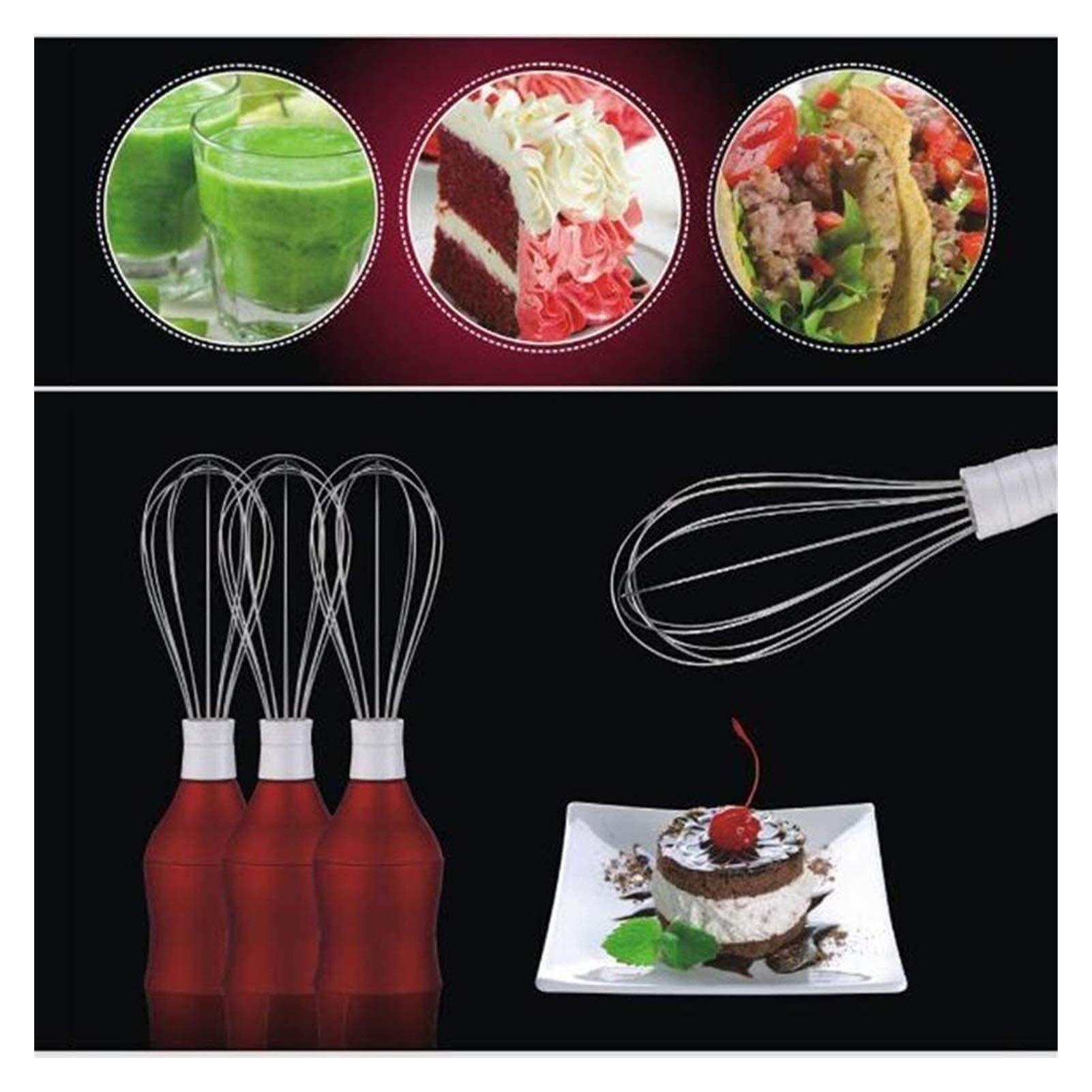 Hhwksj Immersion Hand Blender With Whisk Attachment, Quickly Mixes Sauces, Purees Soups, Smoothies & Dips, Bpa-, Easy To Clean, Stainless Steel/Red