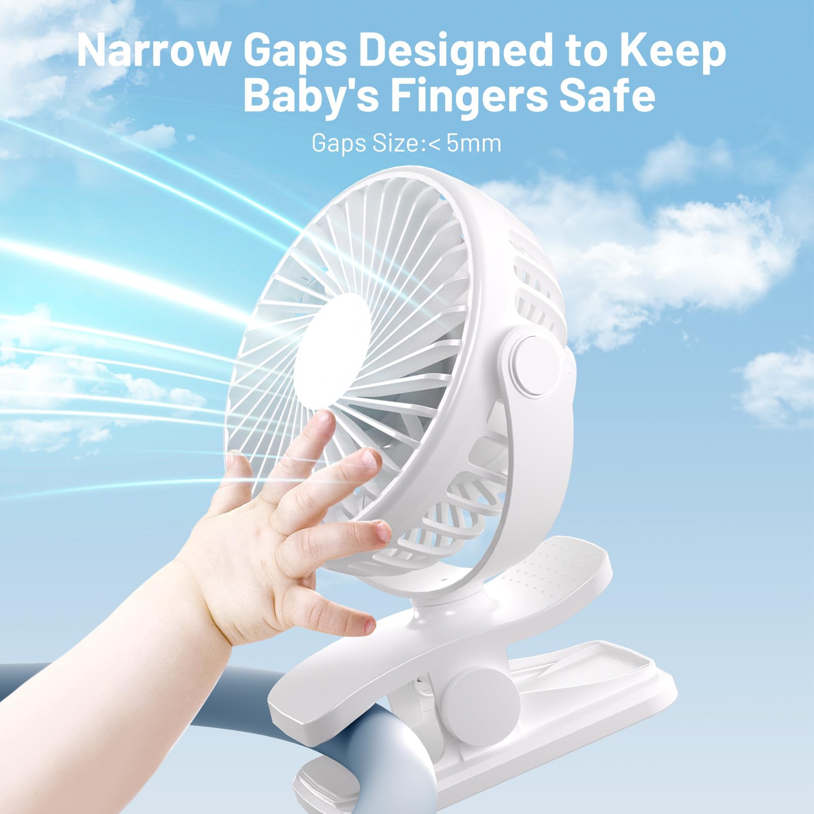 Portable Clip On Fan, 360° Rotate Battery Operated Stroller Fan, 3 Speed Quiet Mini Personal Desk