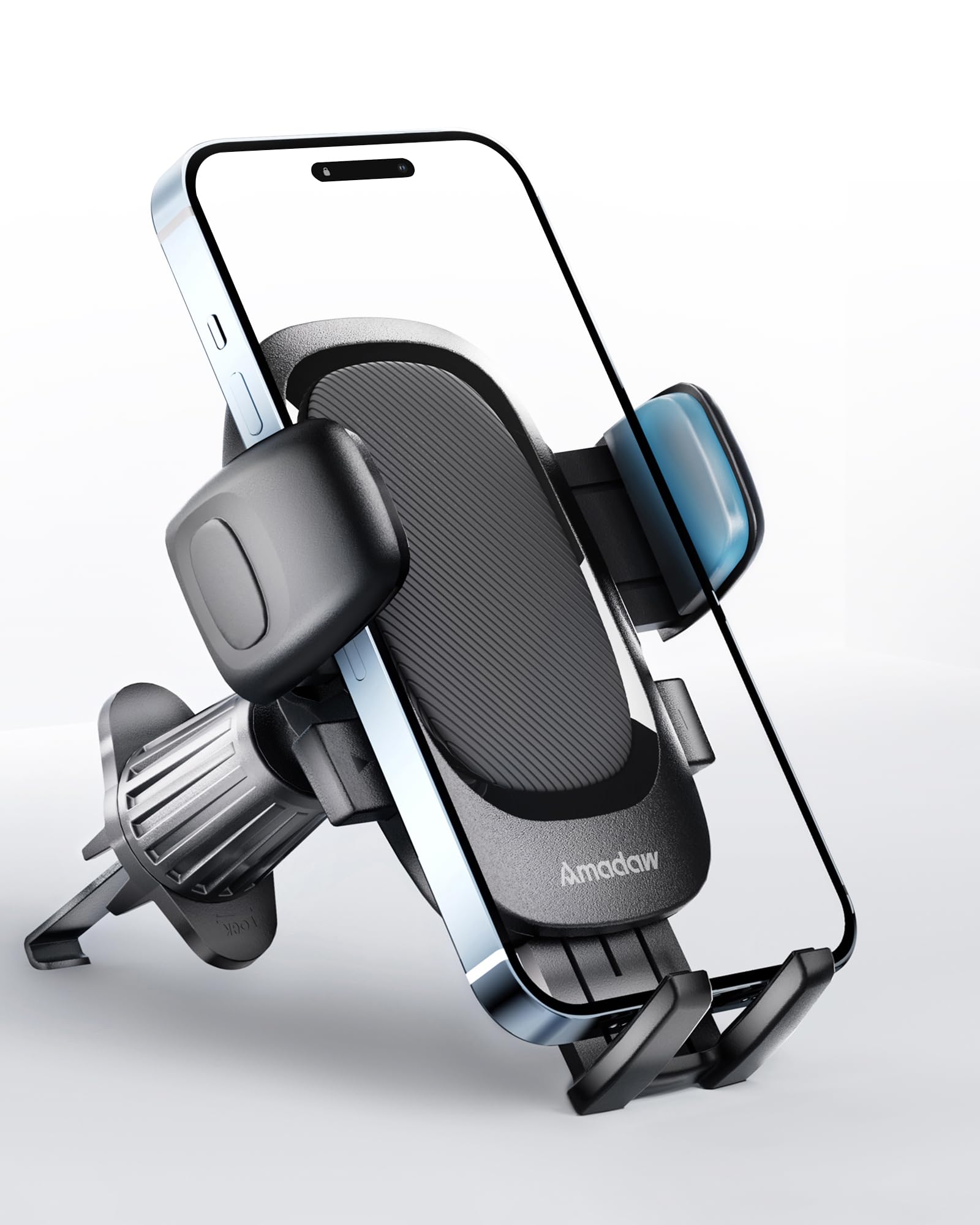 Amadaw  Phone Holder Mount For Car Vent [Design For Big Phone, Thick Cases] [Strongest Hook] Cell Phone Air Vent Mount With 1.62In Widest Clamp For Iphone 16 15 Pro Max All Phones, Silicone Black