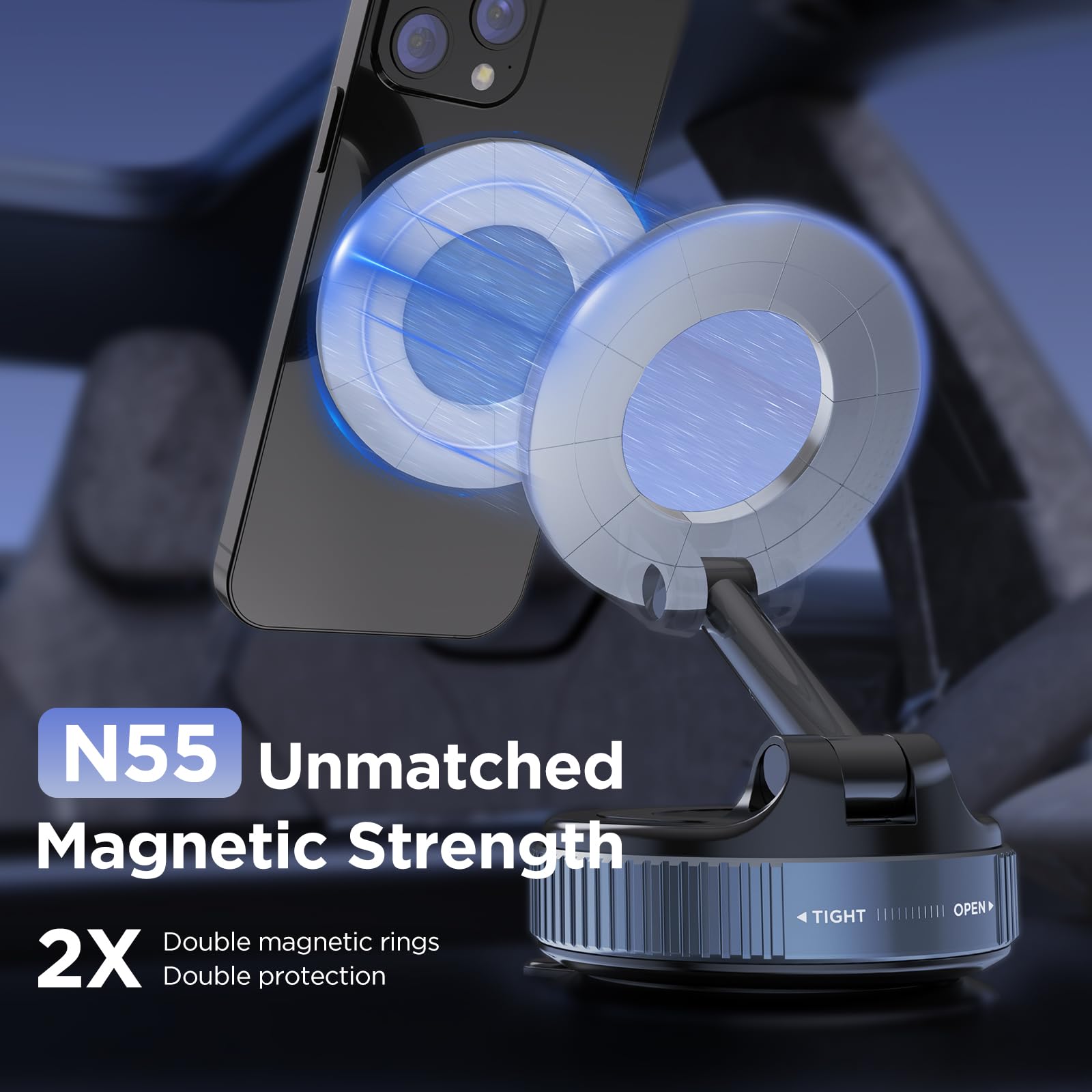 Msxttly Vacuum Magnetic Phone Holder For Car Suction Cup Phone Mount Adjustable Suction Phone Mount   Vacuum Magnetic Phone Stand For All Smartphones & All Vehicles/Gym/Mirror (Black)