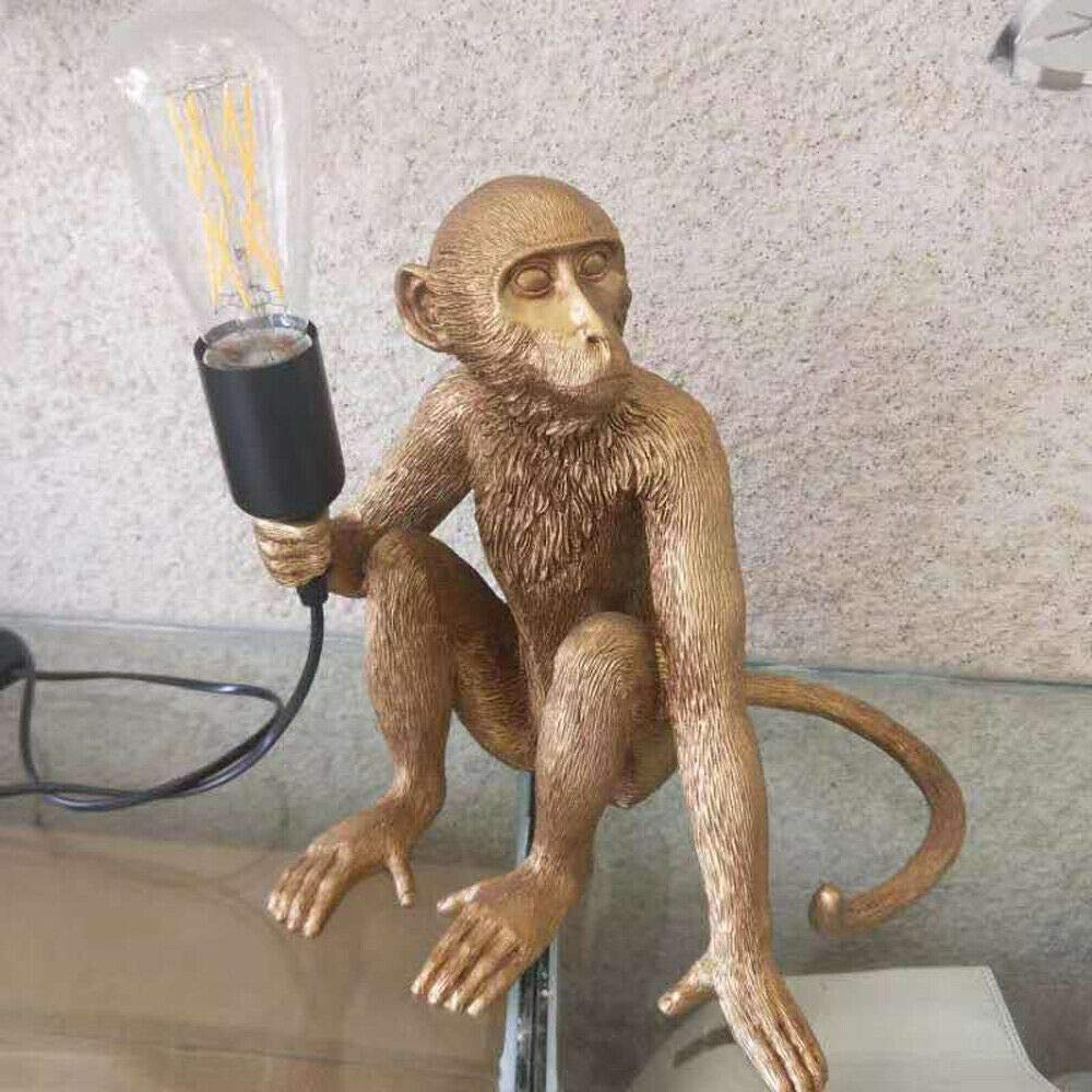Bjtdllx Creative Monkey Table Light, Industrial Table Lighting Fixture Chandelier, Vintage Resin Unique Sitting Monkey Table Lamp Light For Dining Living Room Bedroom Bar Cafe -Gold Table Light