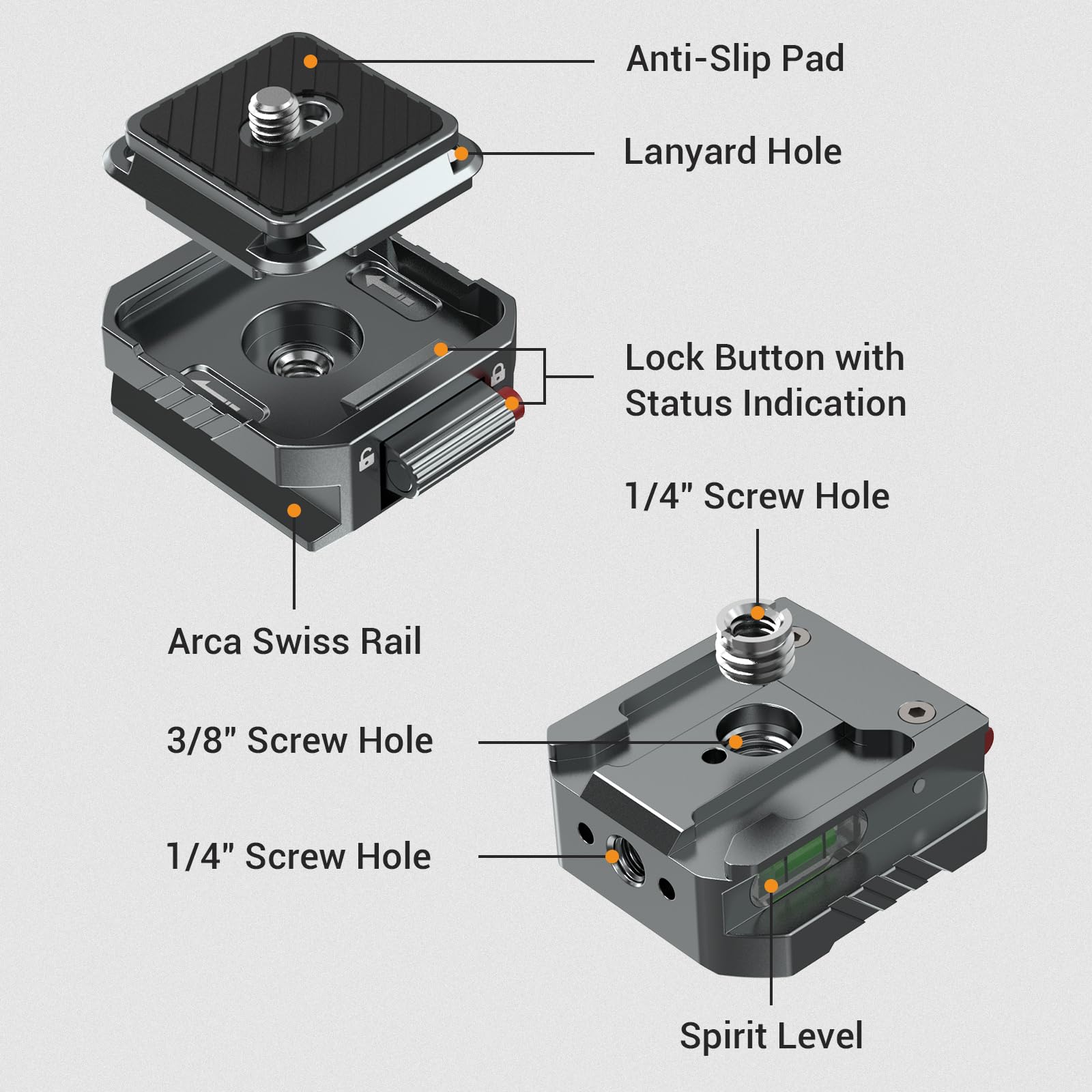 Leaplumin Camera Quick Release Plate Kit With Double Secure Safety Lock，Aluminium Quick Release Plate Arca Qr Clamp With Quick Switch Auto Lock Design，Arca Type Quick Release Plate Kit With Leveler