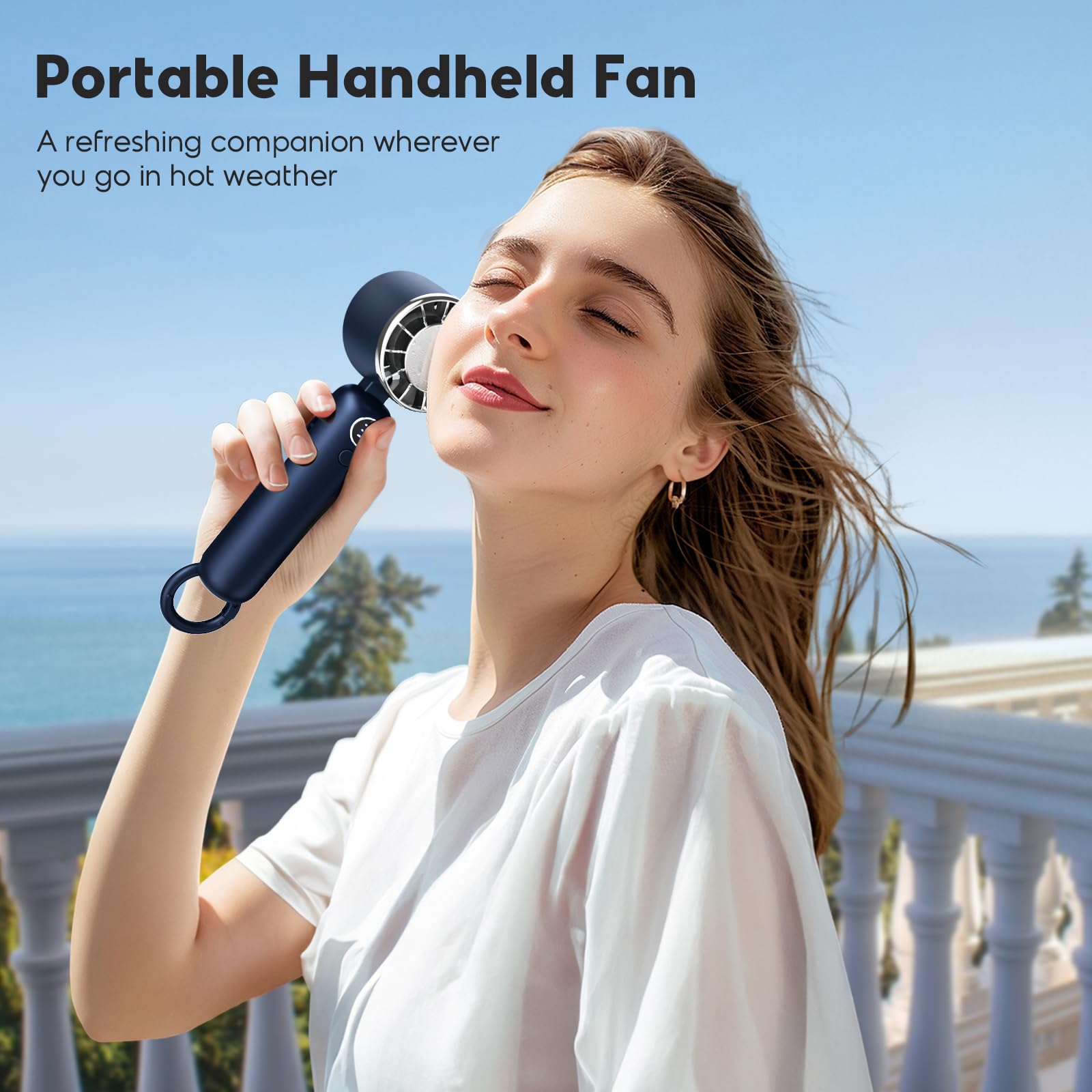 Portable Handheld Fan, Powerful Hand Held Mini Fan, 3 Speed Usb Rechargeable 5000Mah Battery