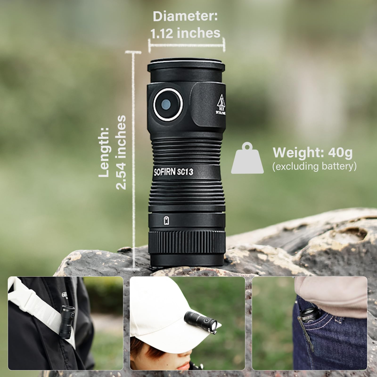 Sofirn Sc13 Small Rechargeable Flashlight Bright 1300 Lumens Black Bundle Green