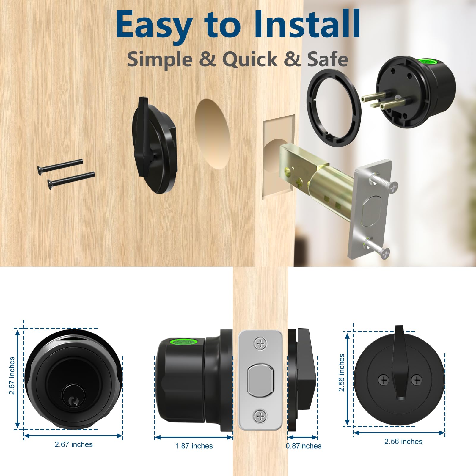Geektale Fingerprint Deadbolt, Fingerprint Door Knob, Smart Deadbolt Lock, Smart Door Lock, Twist To Lock&Unlock, Keyless Entry Door Lock With App, For Front Door, Garage, Easy Installation