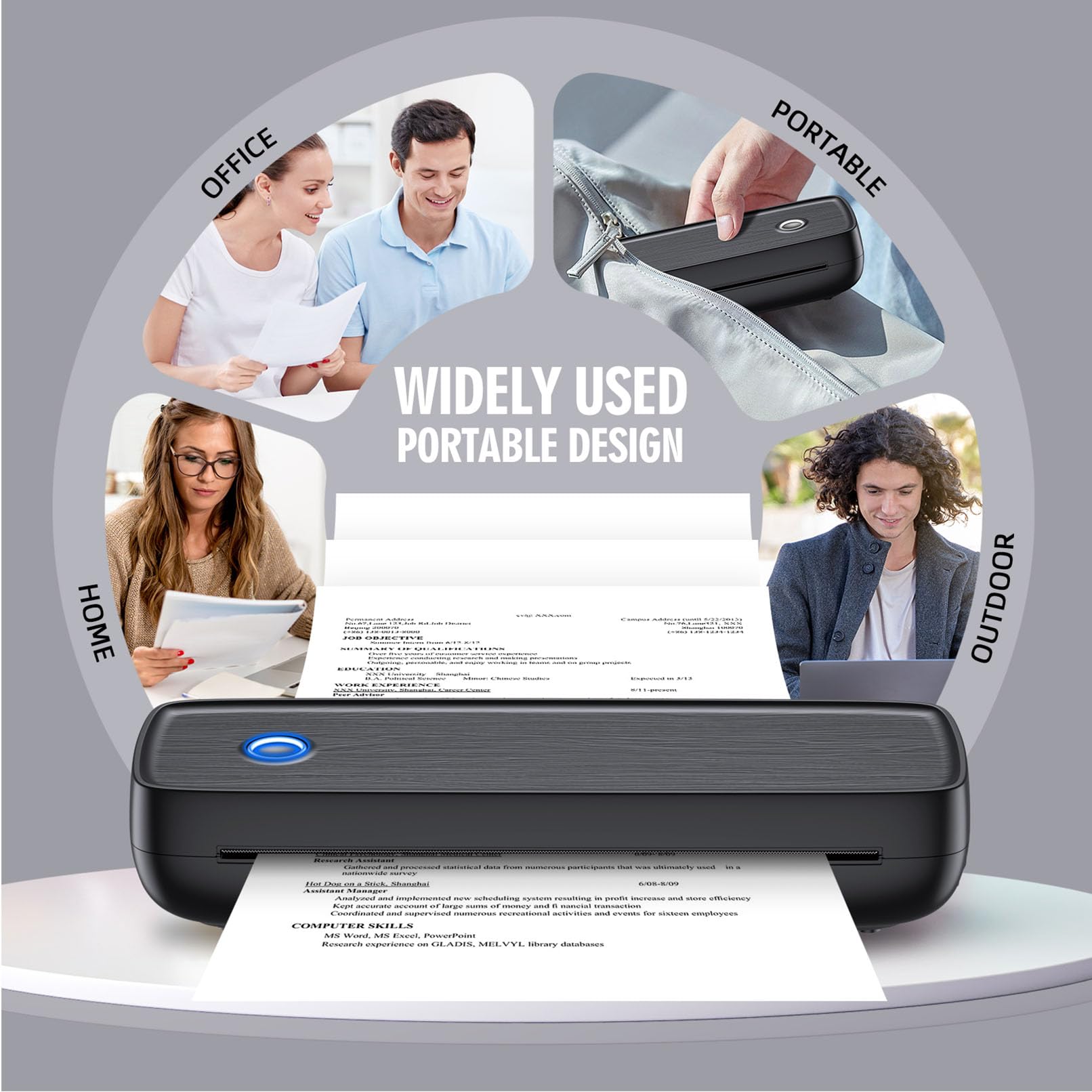 Aixiqee Portable Printer Wireless for Travel，Bluetooth Thermal Support 8.5inches X 11inches US Letter &Legal, A4&A5 Thermal Paper, Inkless Compatible with iOS, Android & Laptop for Office Car Home