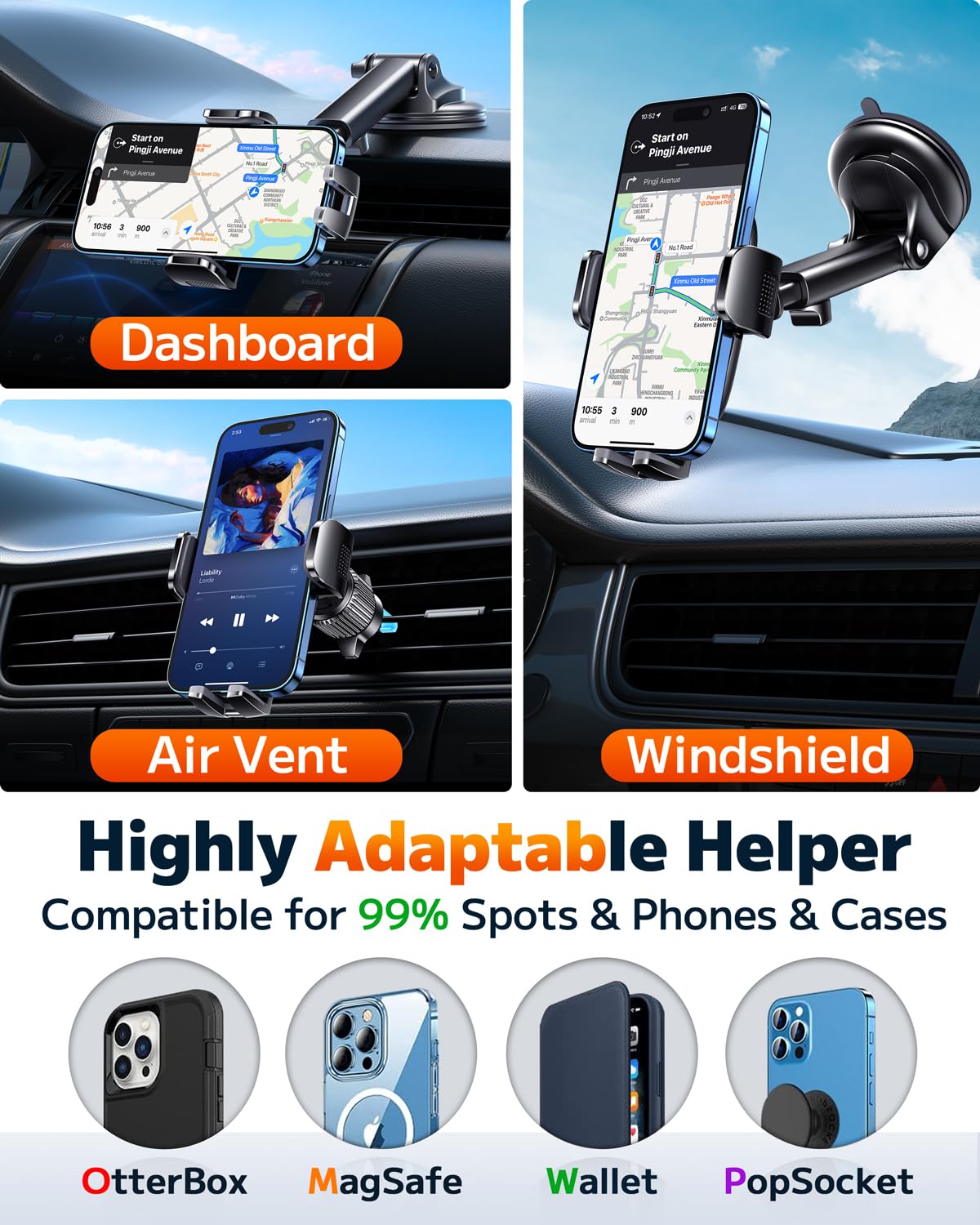 Qifutan Car Phone Holder Mount Phone Mount For Car Windshield Dashboard Air Vent Universal Hands  Automobile Cell Phone Holder Fit For Iphone Smartphone Carbon Fiber