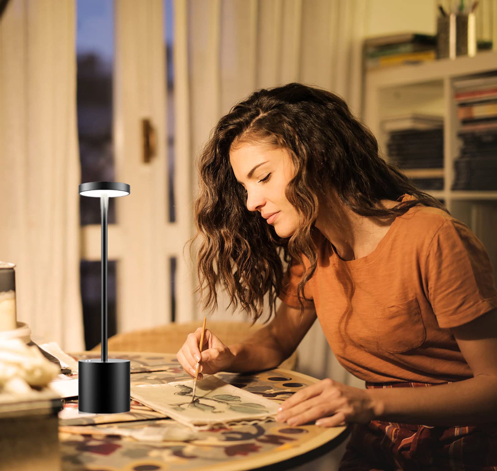 Shangcai Led Cordless Table Lamp, Rechargeable 6000Mah Battery Desk Lamp 3 Levels Brightness Night Light Modern Hotel Restaurant Dining Lights Black
