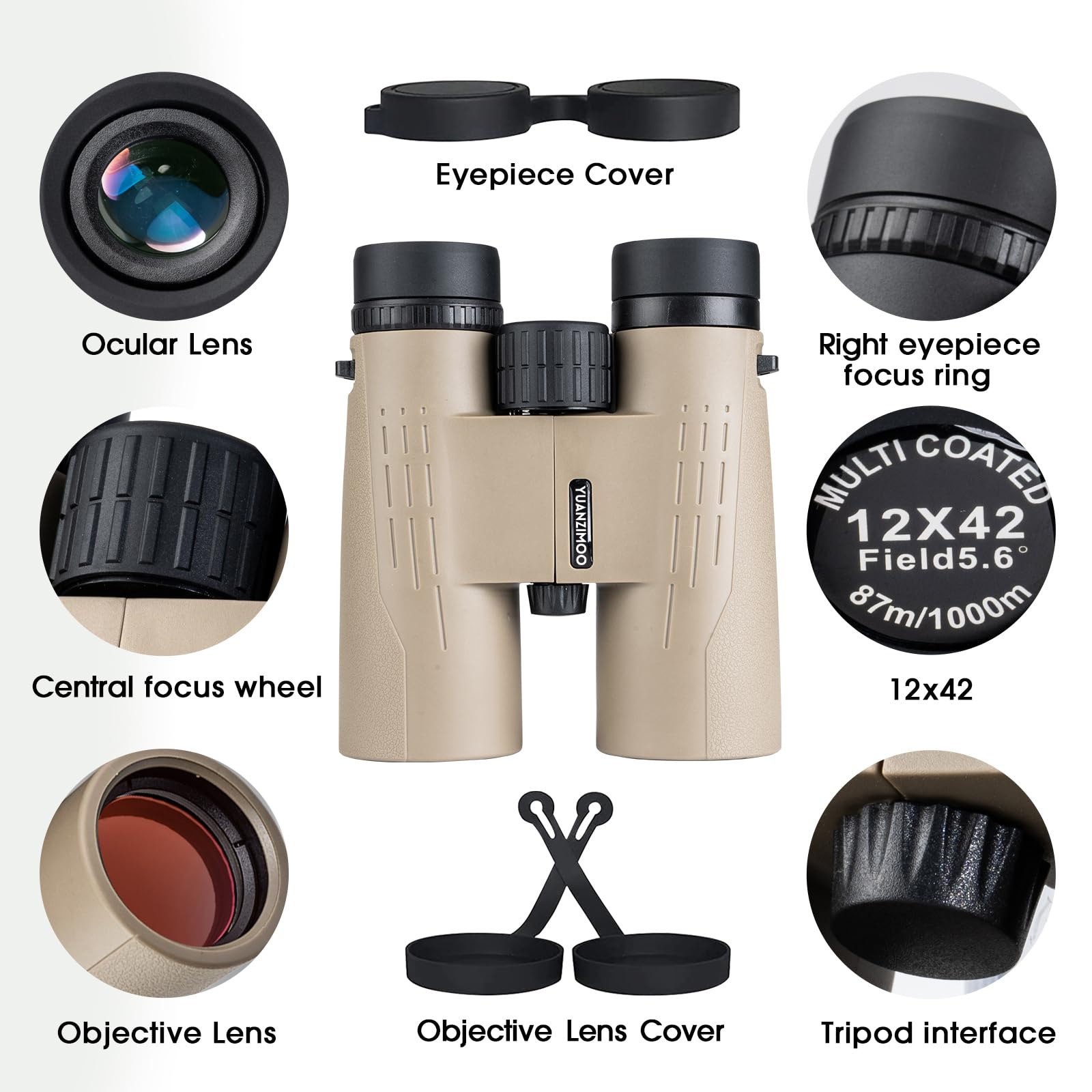 Yuanzimoo 12X42 Hd Binoculars For Adults High Powered Binoculars With  Phone Adapter Waterproof Compact Binocular With Low Light Night Vision For Bird Watching Hunting Outdoor Sports Concerts Green