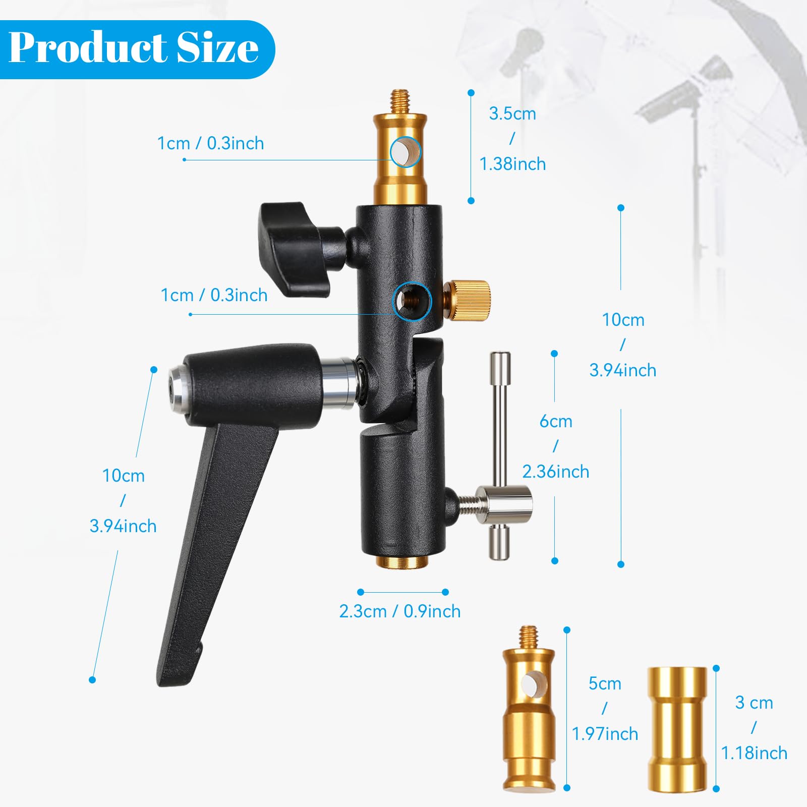 Konseen Camera Flash Shoe Bracket H Type Mounts With Multi Functional Umbrella Reflector Insert Hole Holder,180° Adjustable Light Stand Mount Adapter With 1/4" & 3/8" Female Screw For Photography Studio