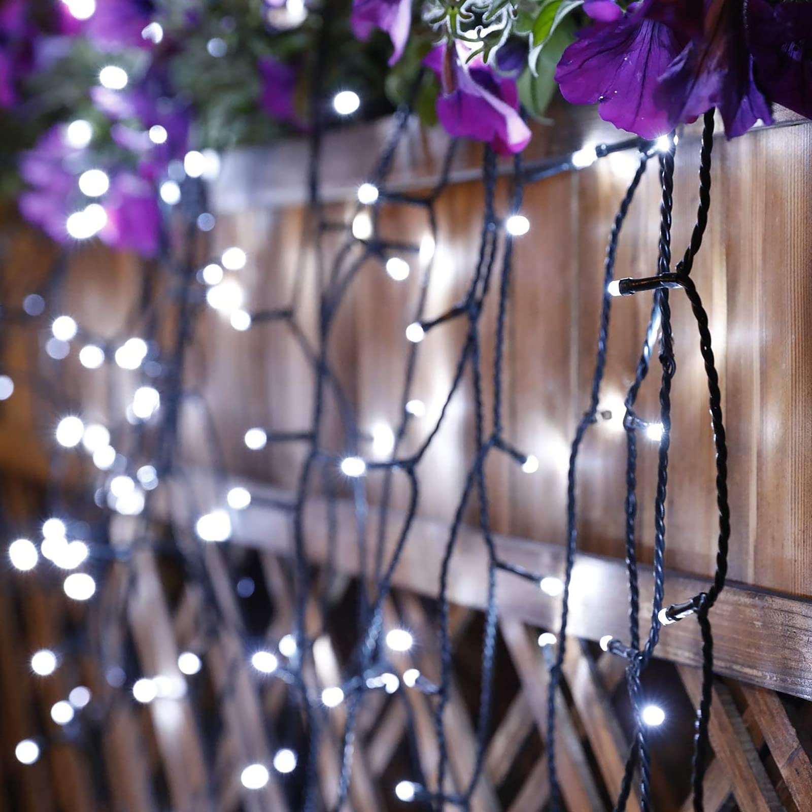 Toodour Solar Christmas Lights, 121Ft 350 Led 8 Modes Waterproof Solar String Lights For Garden, Patio, Holiday, Party, Balcony, Christmas Decorations (White)