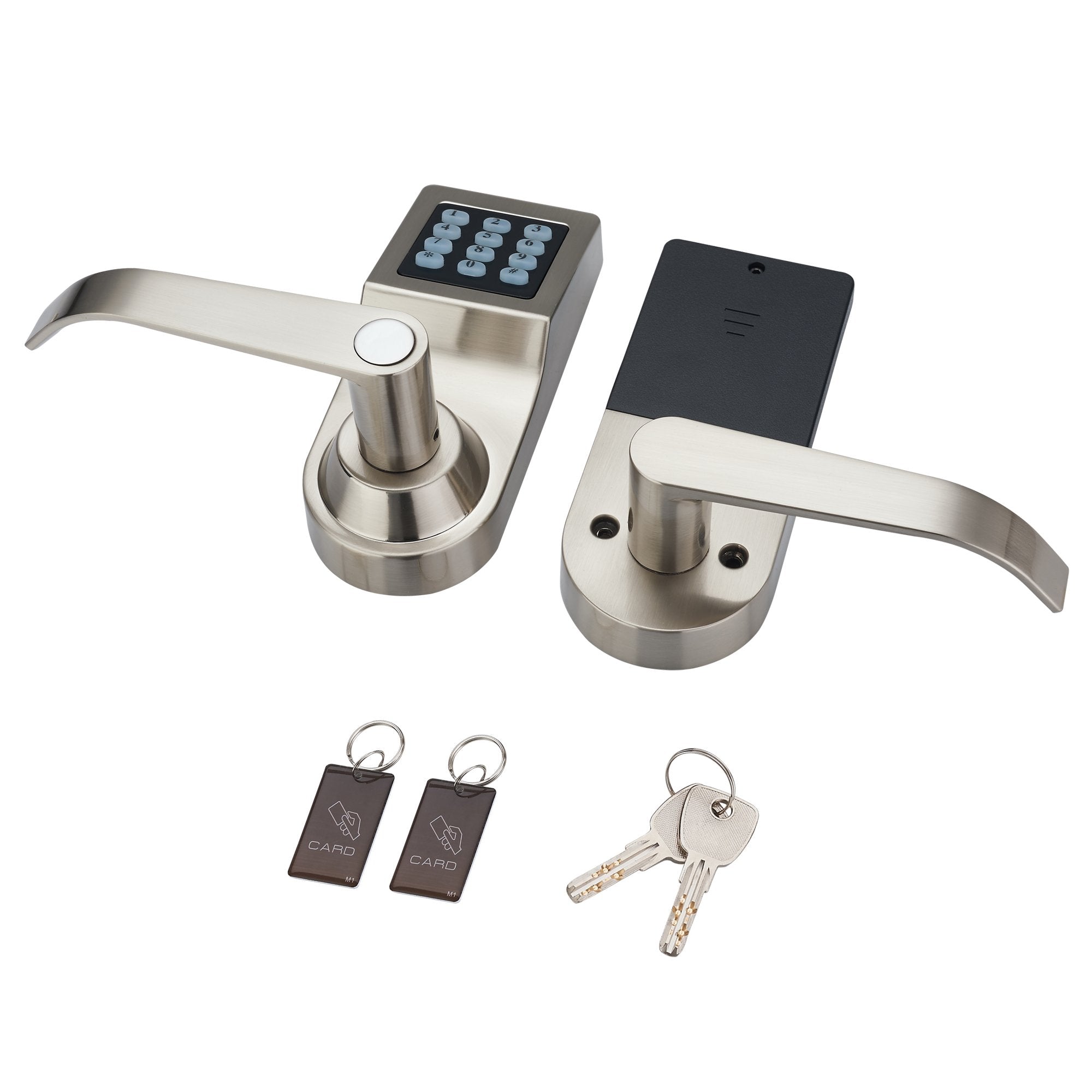 Haifuan Digital Door Lock,Unlock With M1 Card, Code And Key,Default For Left Hand Orientation Nickel Brush